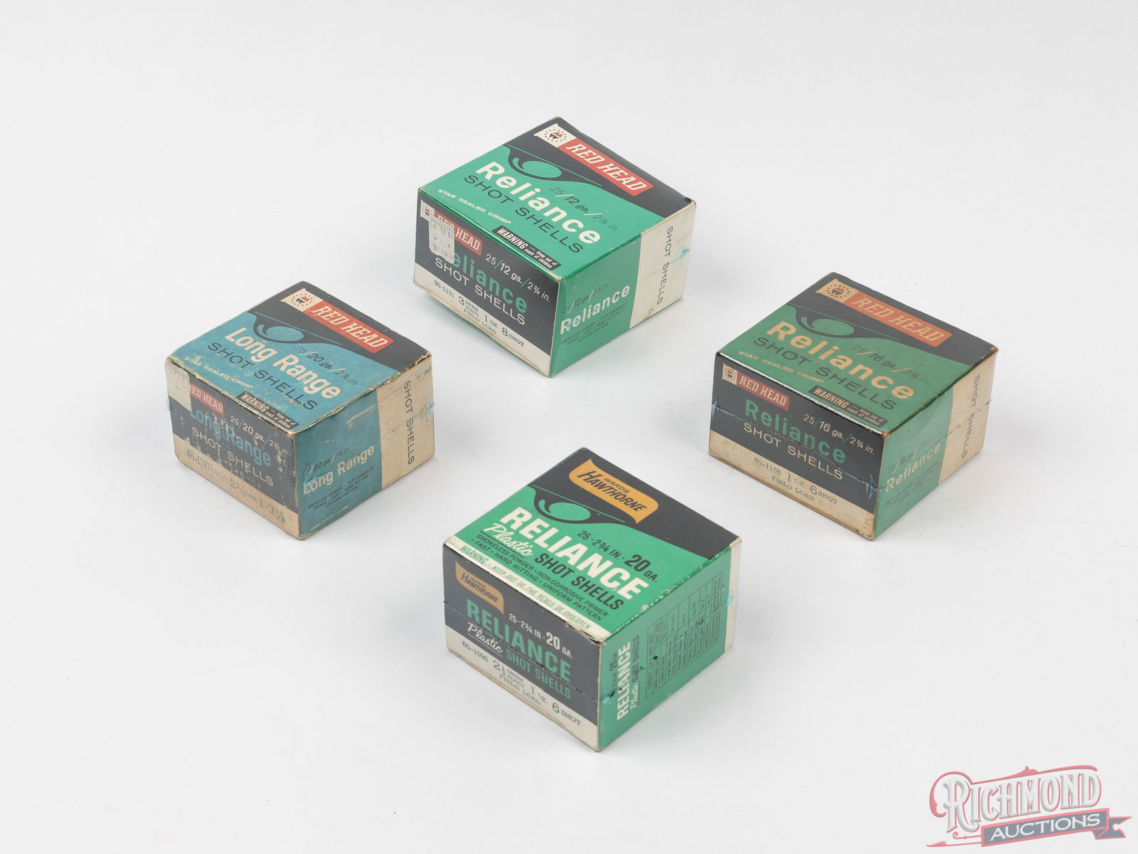 Four Vintage Montgomery Ward Red Head Reliance Shot Shell Boxes One Factory Full - 2