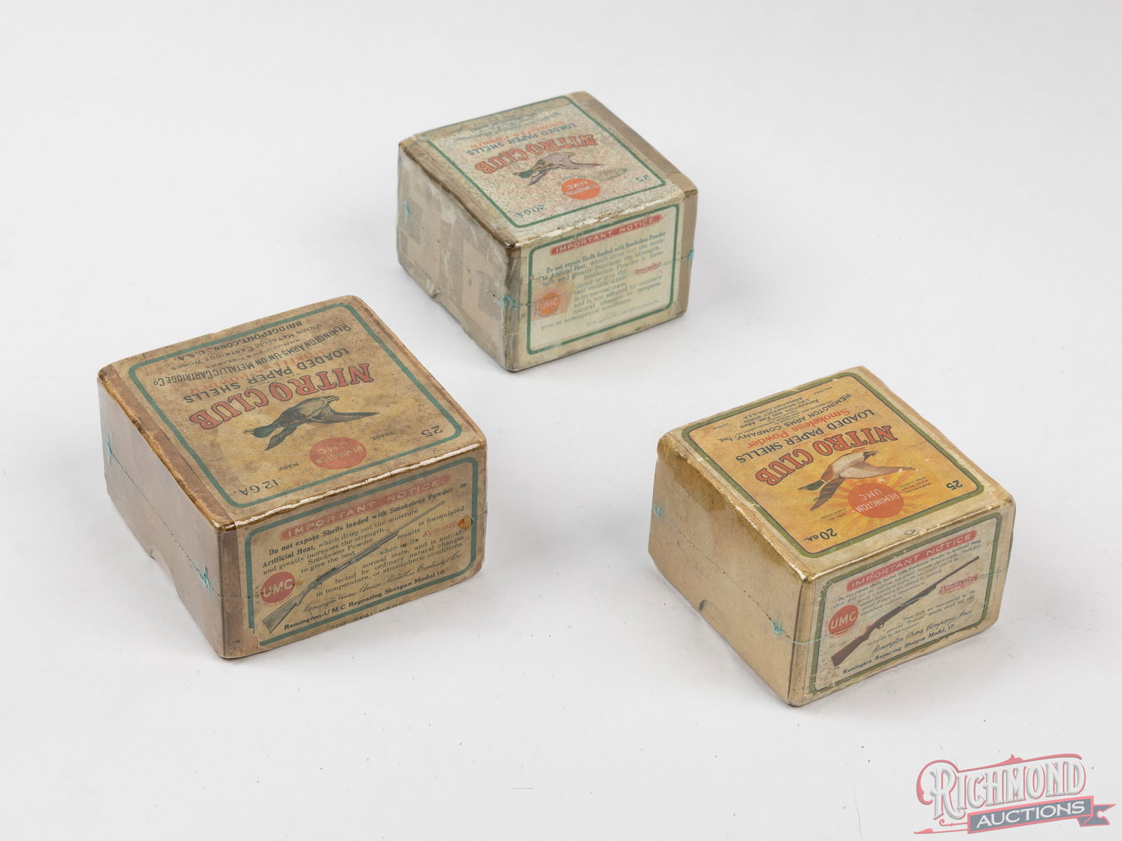 Three Collector Remington UMC Nitro Club Shotshell Boxes 50 Rounds 20 GA - 2
