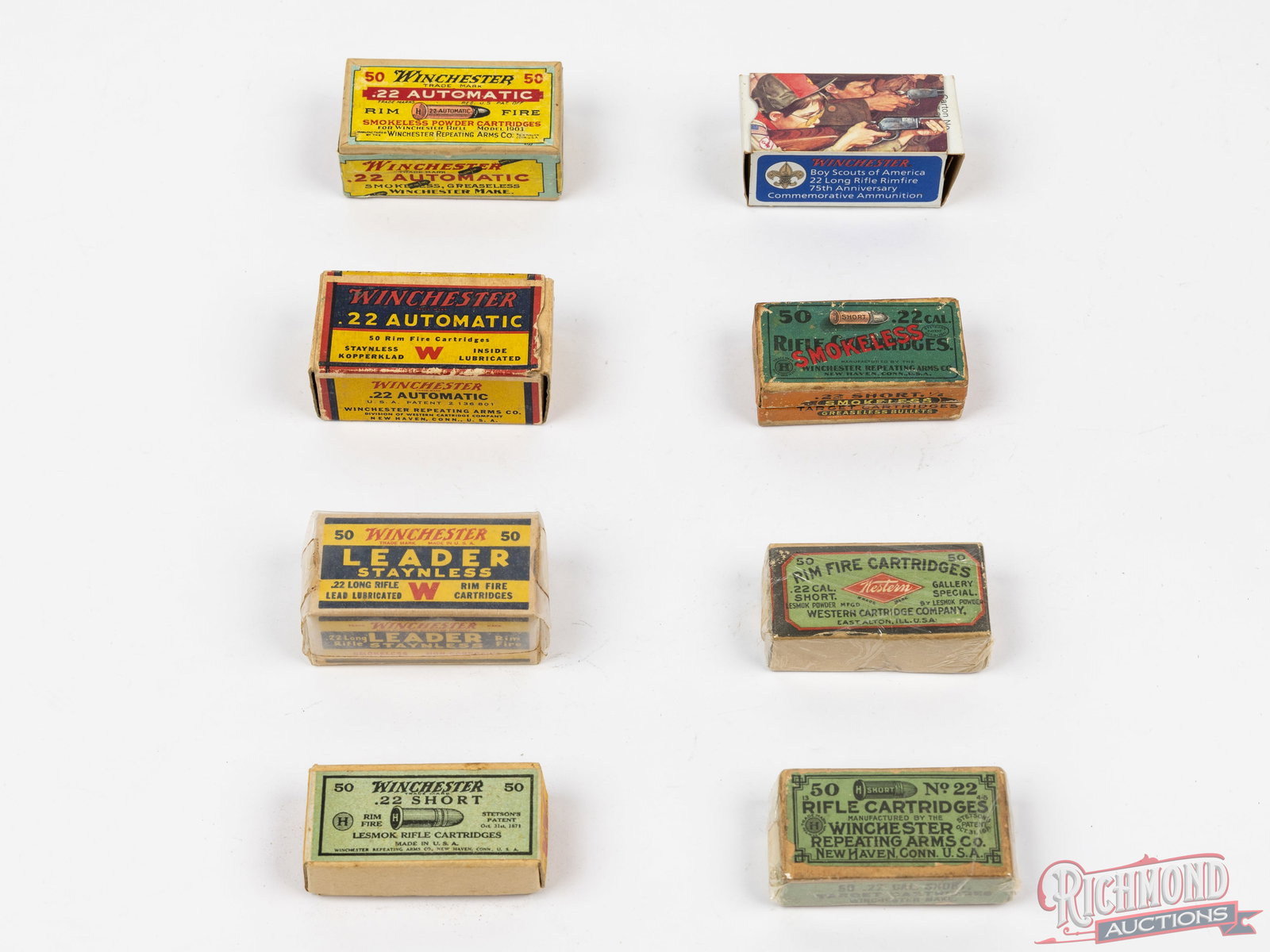 8 Collector Boxes of Winchester .22 Rimfire Short, Automatic, and LR Ammunition (1 of 2)