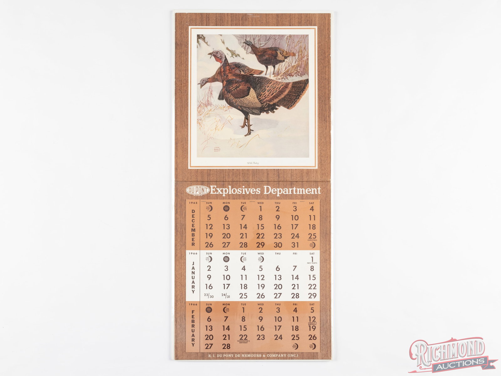 1965-66 DuPont Explosives Department Full Calendar With Lynn Bogue Hunt Wild Turkey Print (1 of 1)