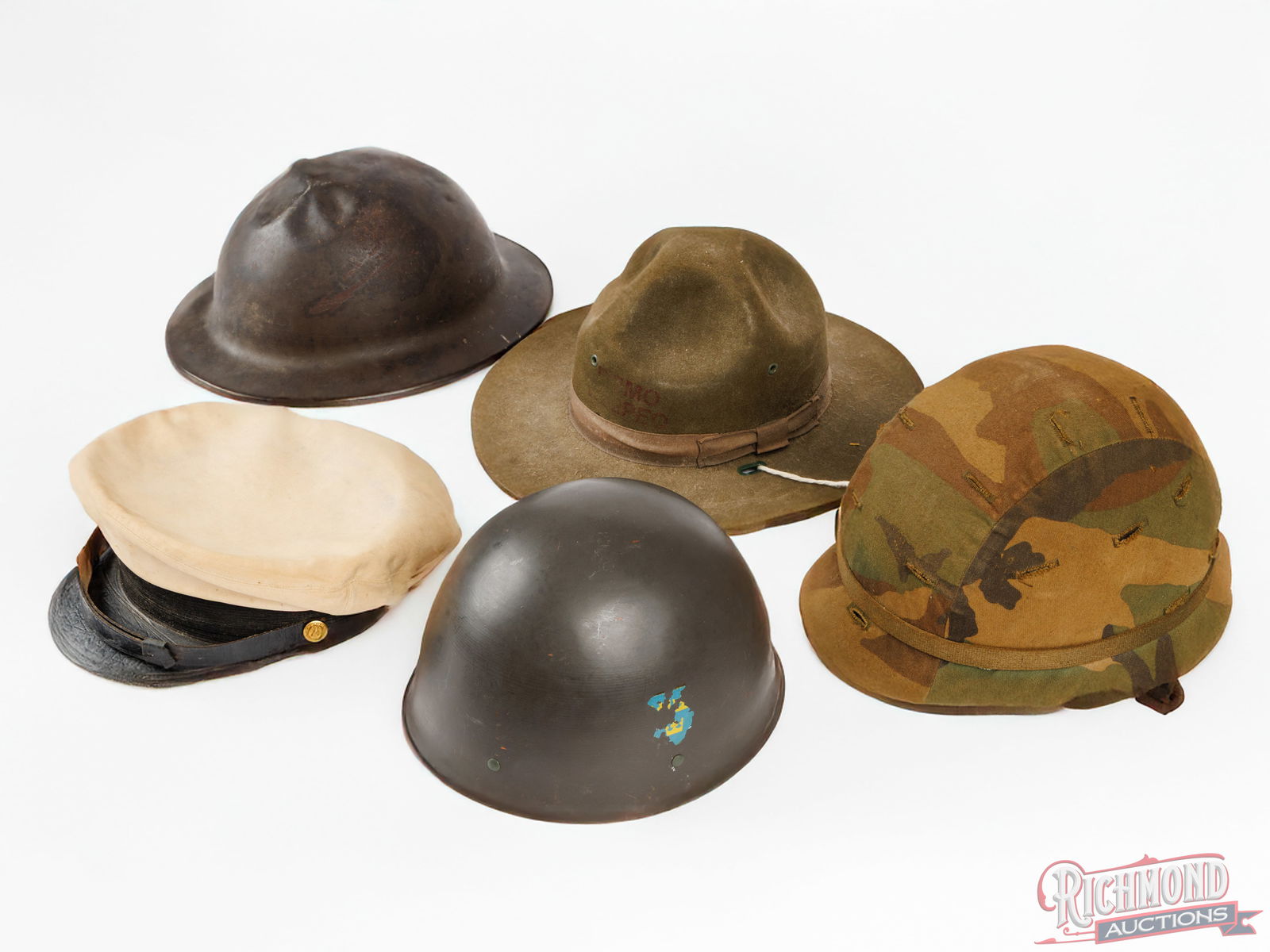 Lot Assorted Military Helmets Including a Brodie and Vintage Hats - 2
