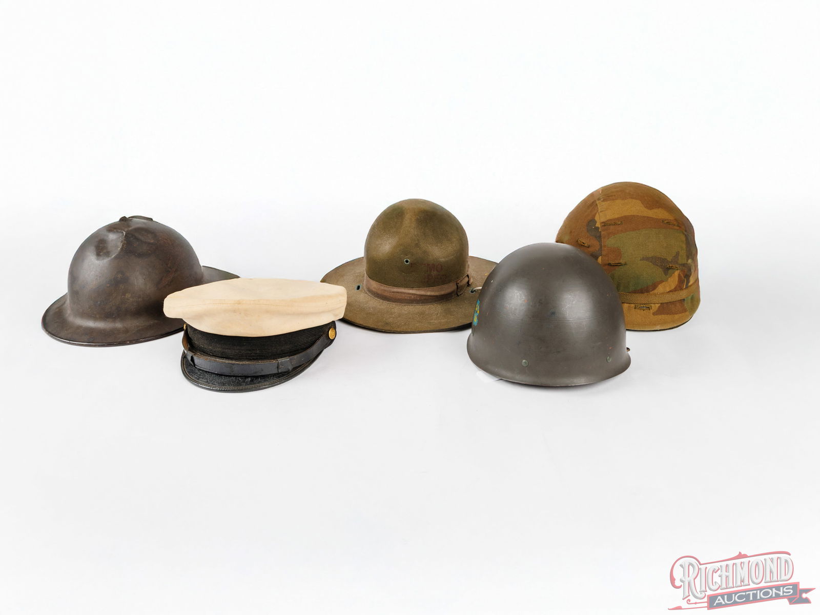 Lot Assorted Military Helmets Including a Brodie and Vintage Hats - 4