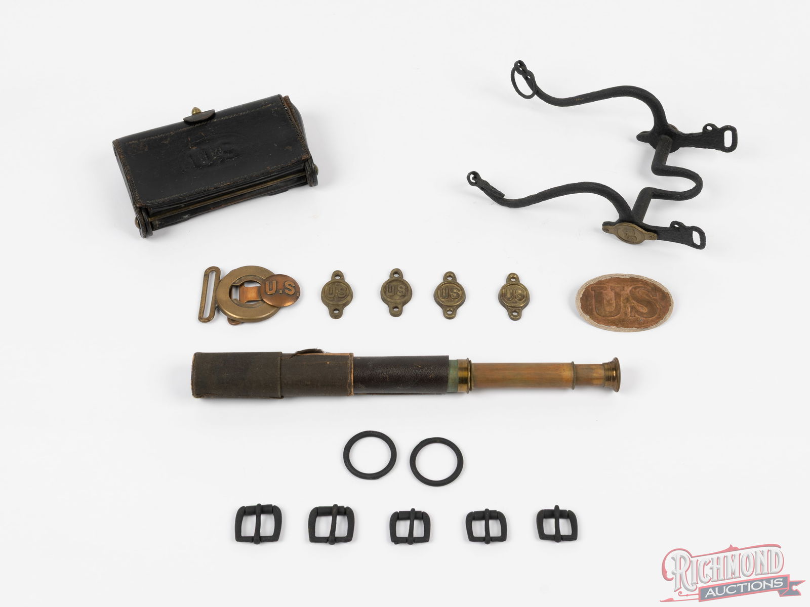 Lot Of US Military Items Including Ammo Pouch, Buckles, And Bridle Rosettes (1 of 2)