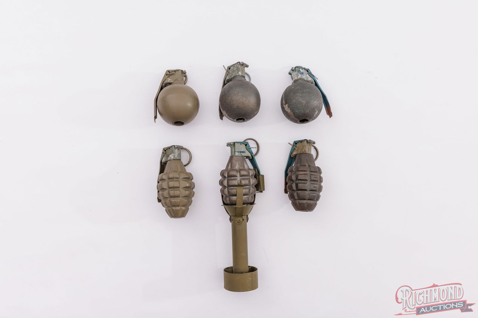 Six Inert M67 And Mark II Grenades And M1A2 Grenade Projection Adapter - 2