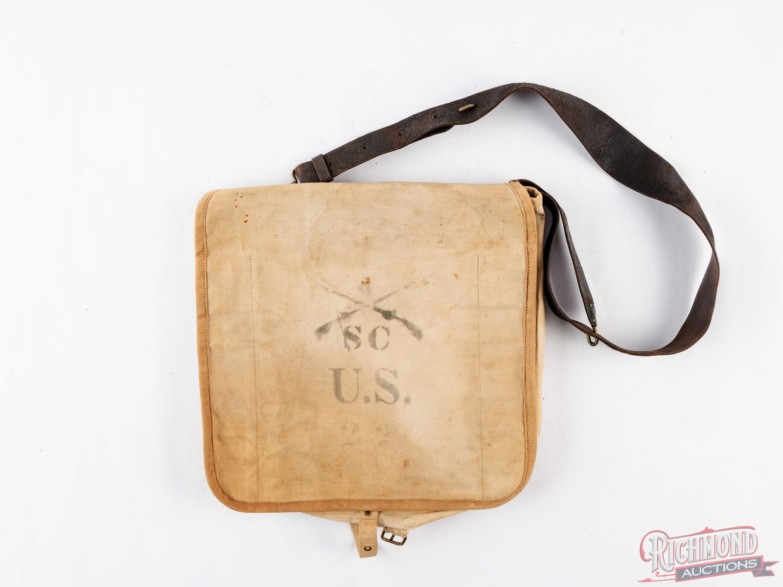 Canvas Military Style GI Haversack With Leather Strap (1 of 2)