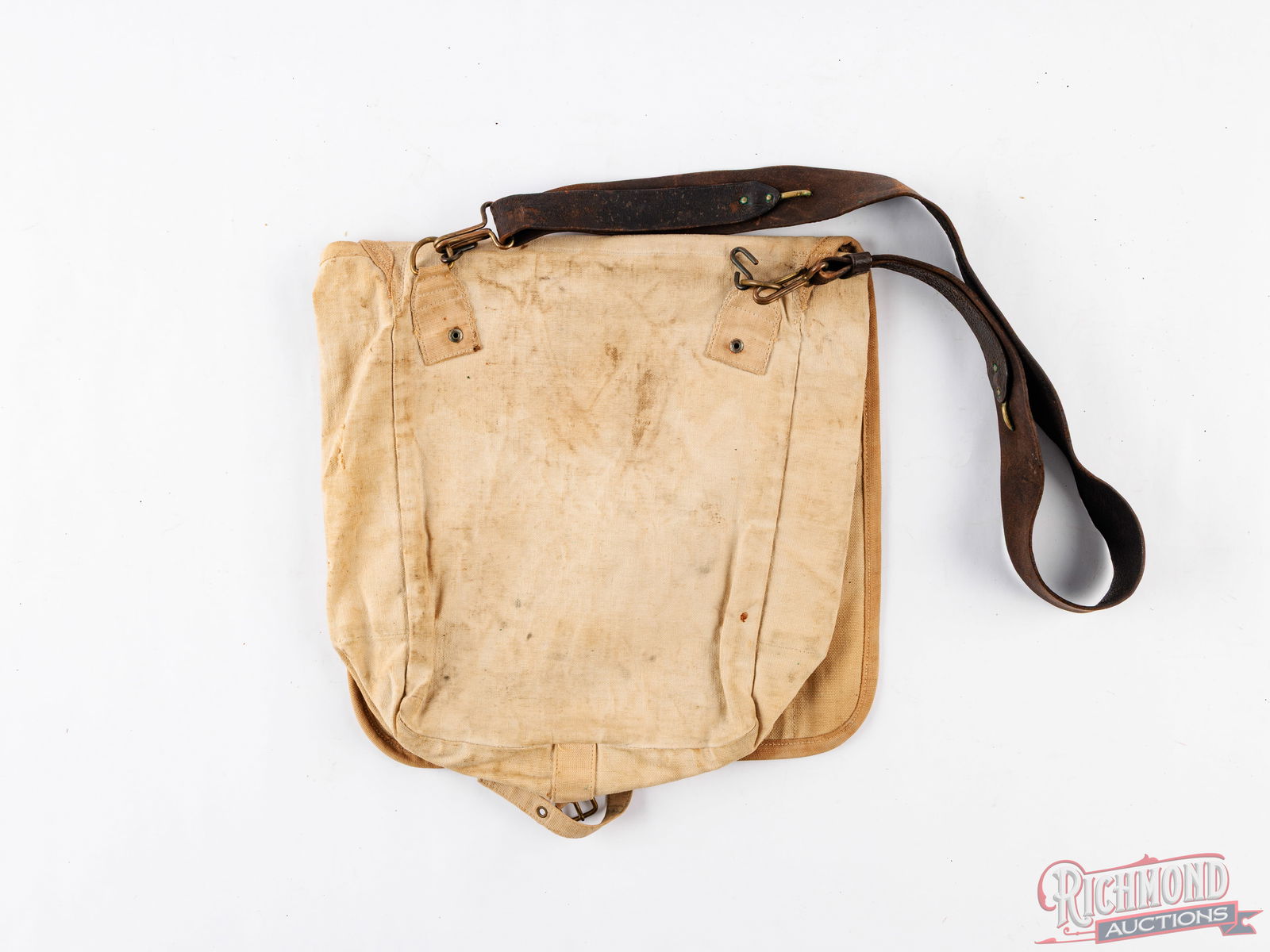 Canvas Military Style GI Haversack With Leather Strap - 2