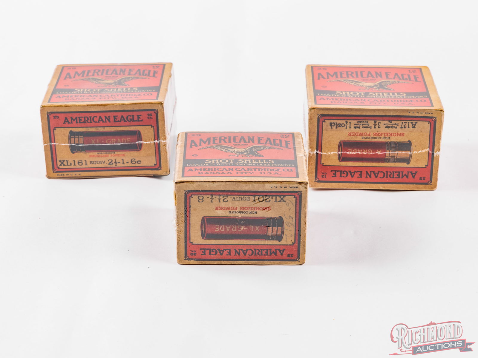 Three Collectible American Eagle Shotshell Boxes 20, 16 and 12 Gauge - 2