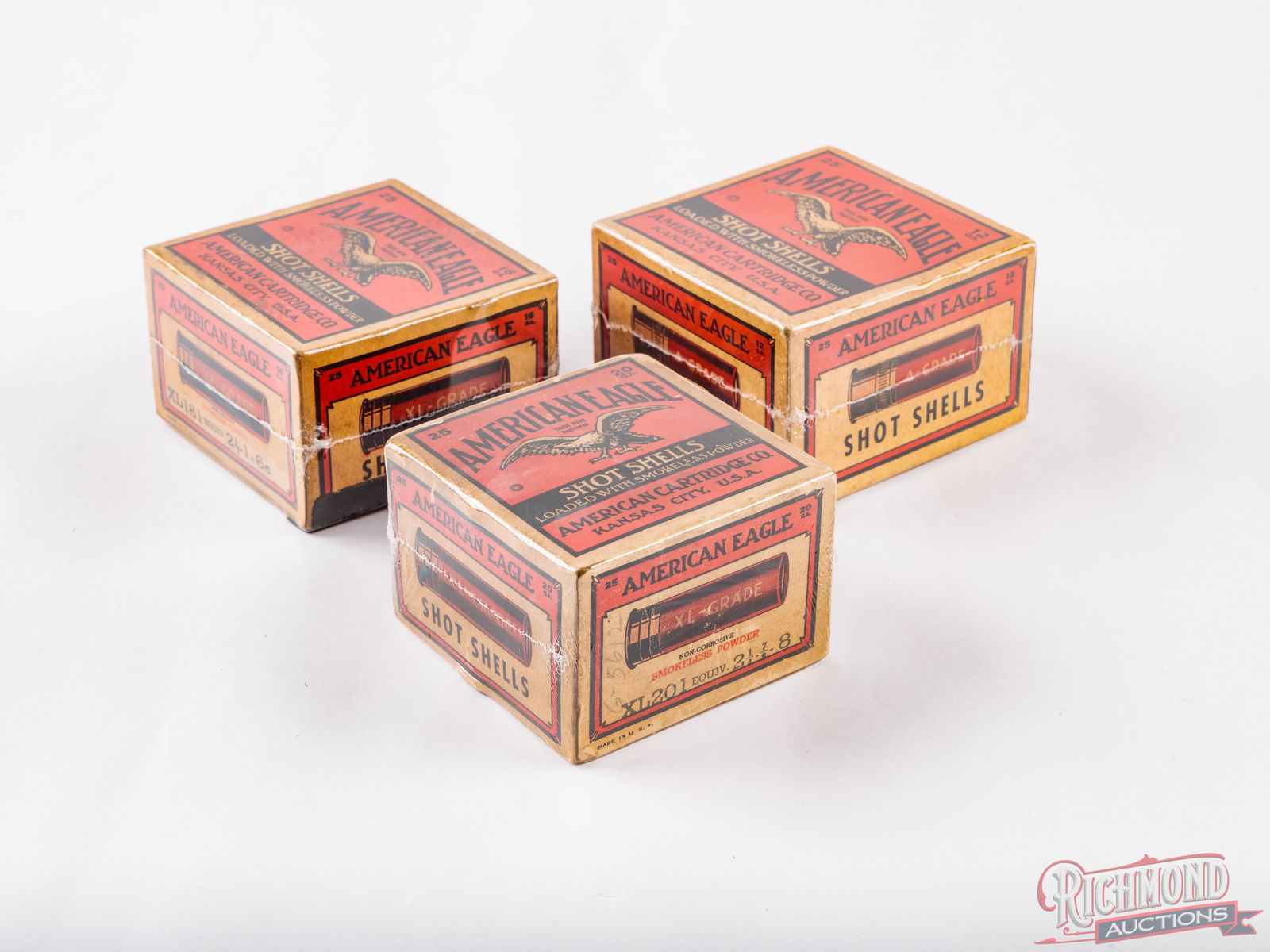 Three Collectible American Eagle Shotshell Boxes 20, 16 and 12 Gauge - 3