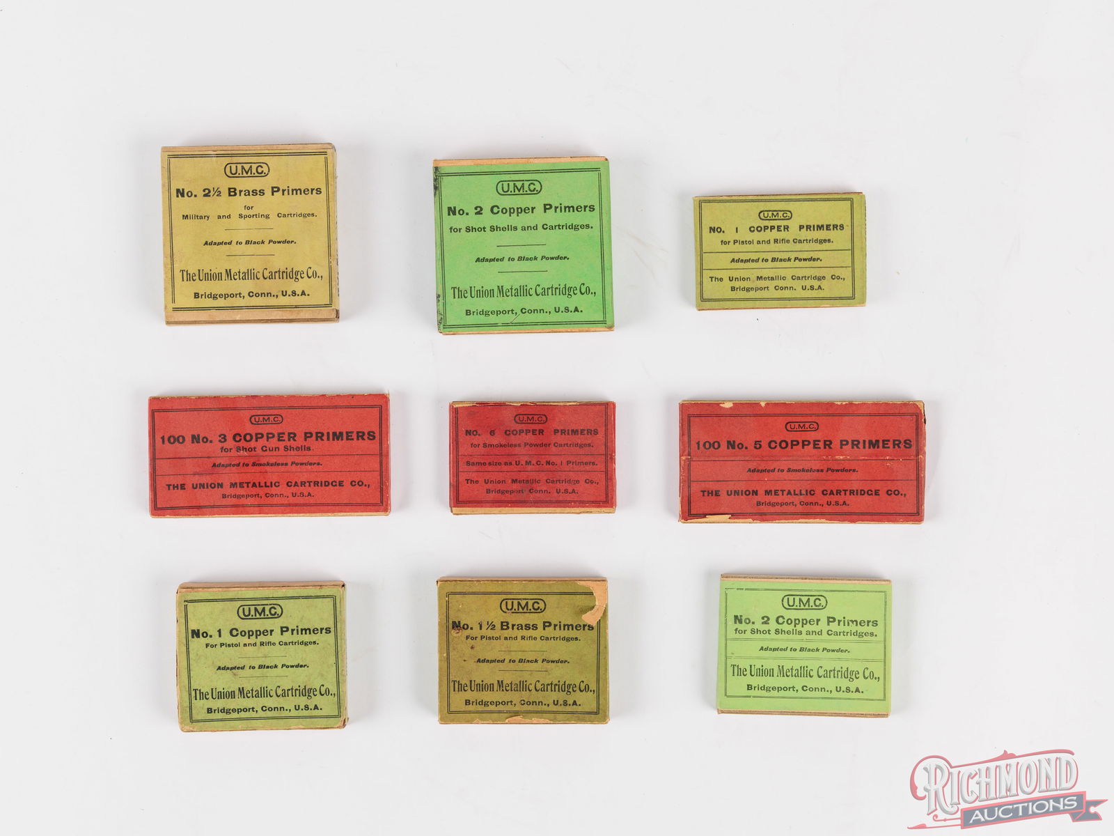 Collectors Lot Of U.M.C Primer Tins And Boxes In Display Case - 2