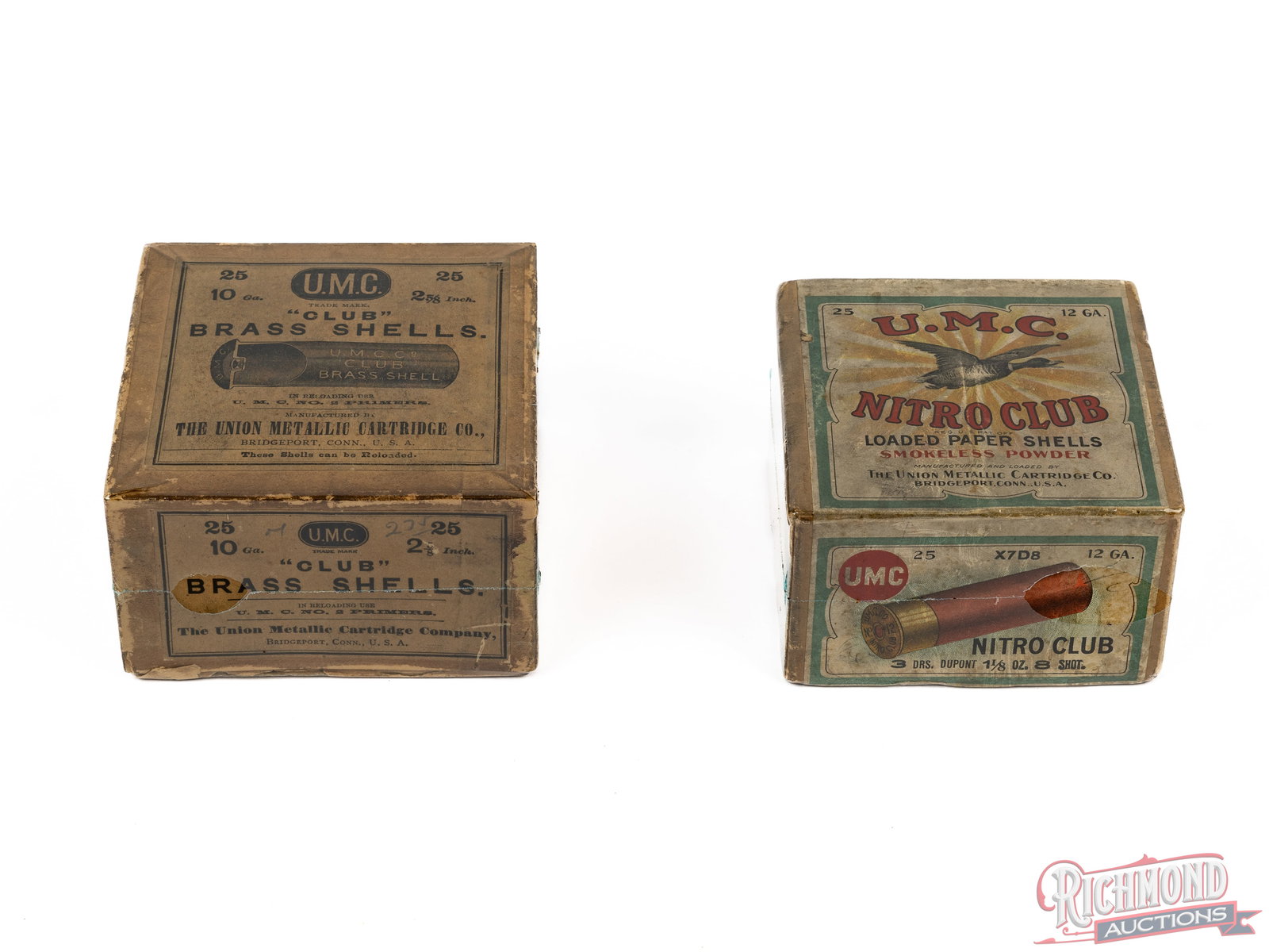 Two Rare UMC Union Metallic Cartridge Sealed Nitro Club Shot Shell Box & "Club" 10 GA Brass Shells (1 of 2)