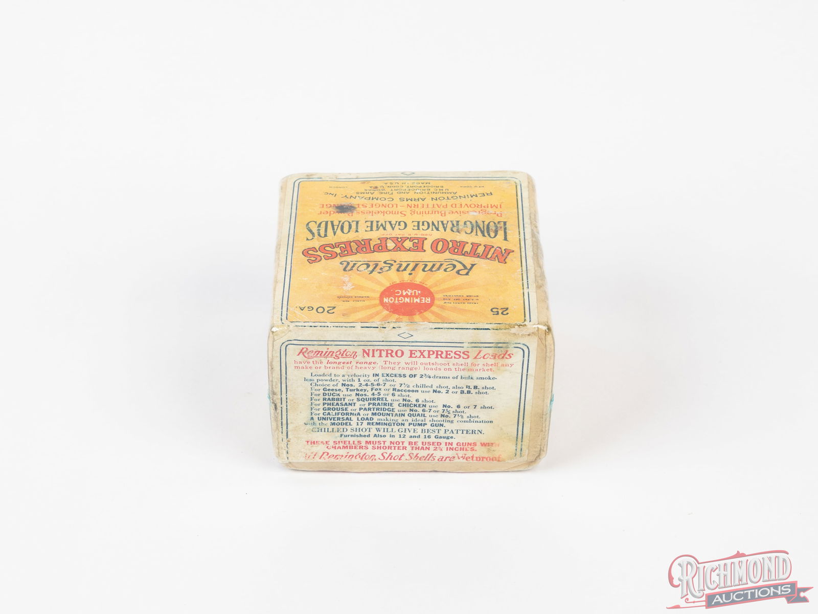 Full & Correct Remington UMC Nitro Express 20 Gauge Two-Piece Shot Shell Box - 2