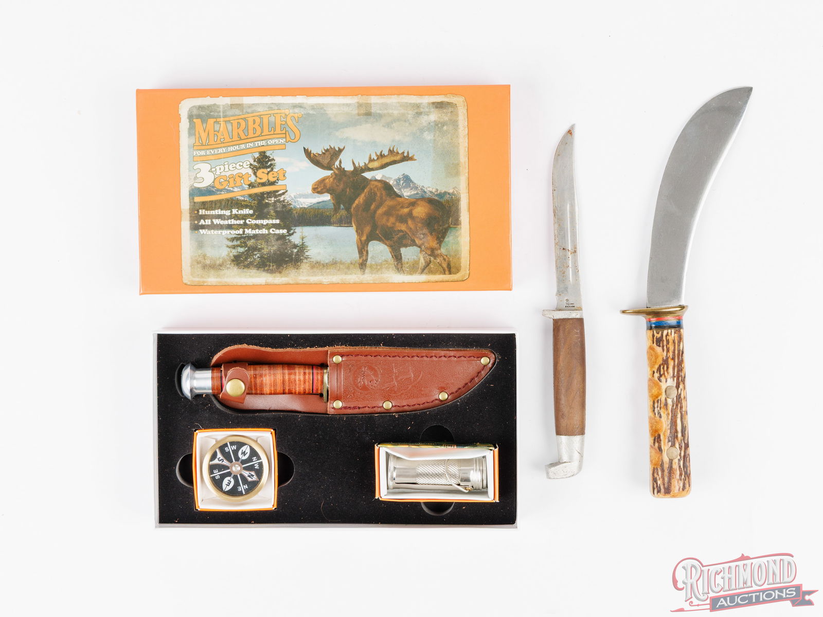 Marble's 3-Piece Gift Set, Queen Cutlery Knife & Nessmuk Stag Handle Fixed Blade (1 of 3)