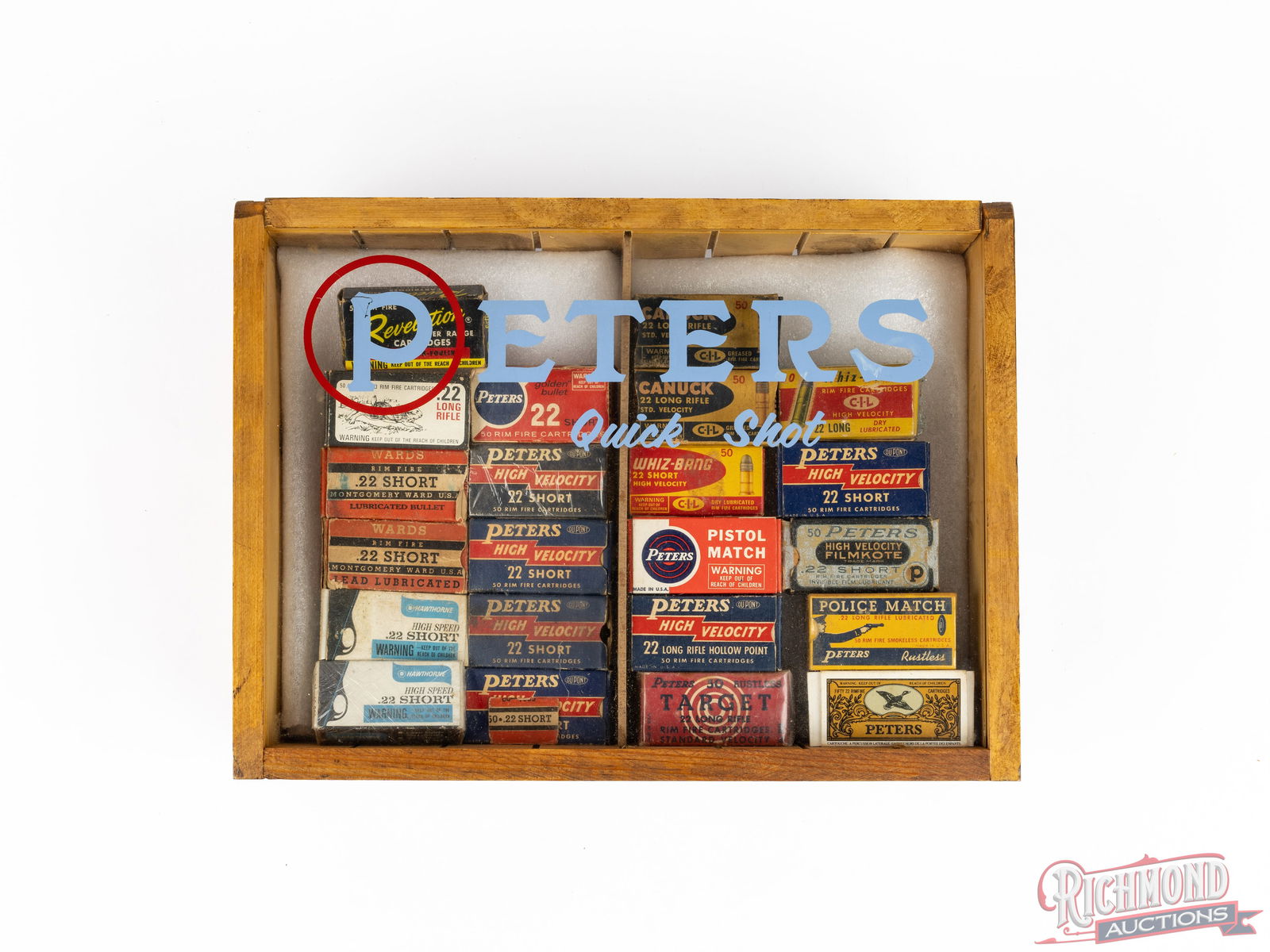 Peters Quick Shot Rimfire Display Case With 22 Vintage Collector Boxes of Peters & Other Brands (1 of 3)