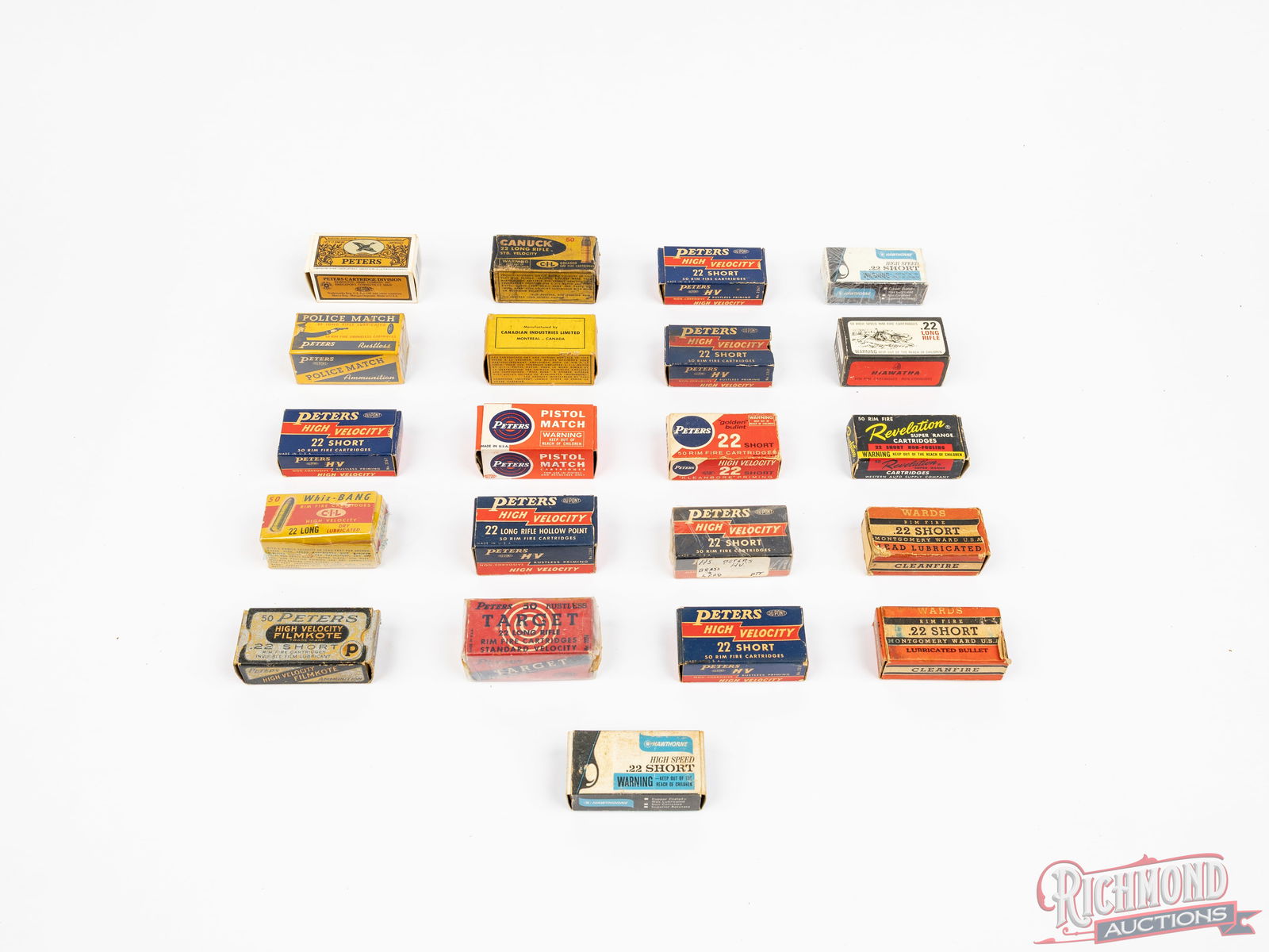 Peters Quick Shot Rimfire Display Case With 22 Vintage Collector Boxes of Peters & Other Brands - 3