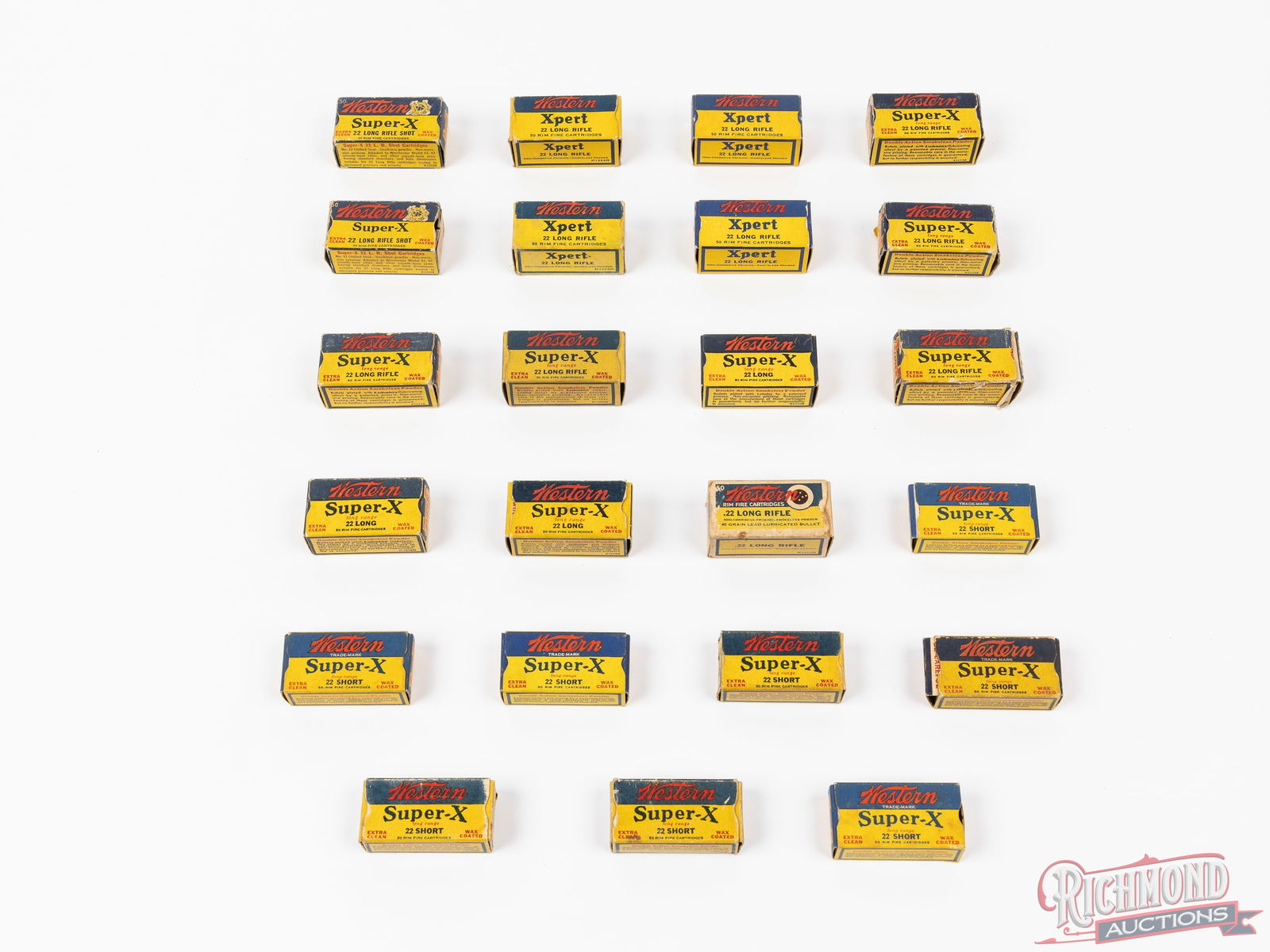 23 Vintage Collector Boxes of Western Super-X .22 Short, Long, LR & LR Shot Ammunition (1 of 2)