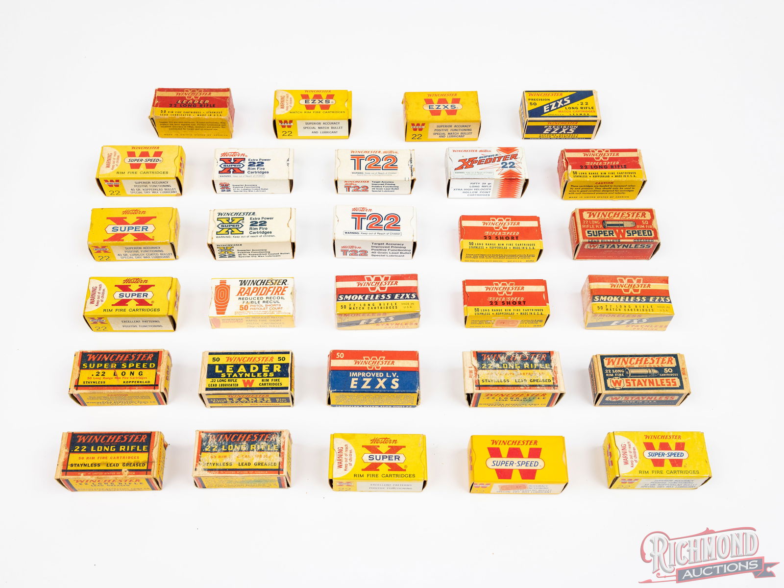 Wood & Glass Winchester Display Case With 29 Boxes of Vintage 22 LR, Long & Short Ammunition - 3