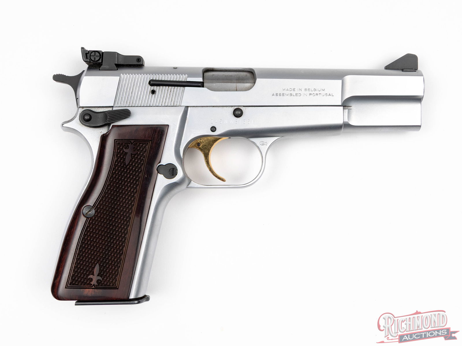 Belgium Browning Hi-Power 9mm Luger Semi-Auto Pistol In Satin Nickel (1 of 2)