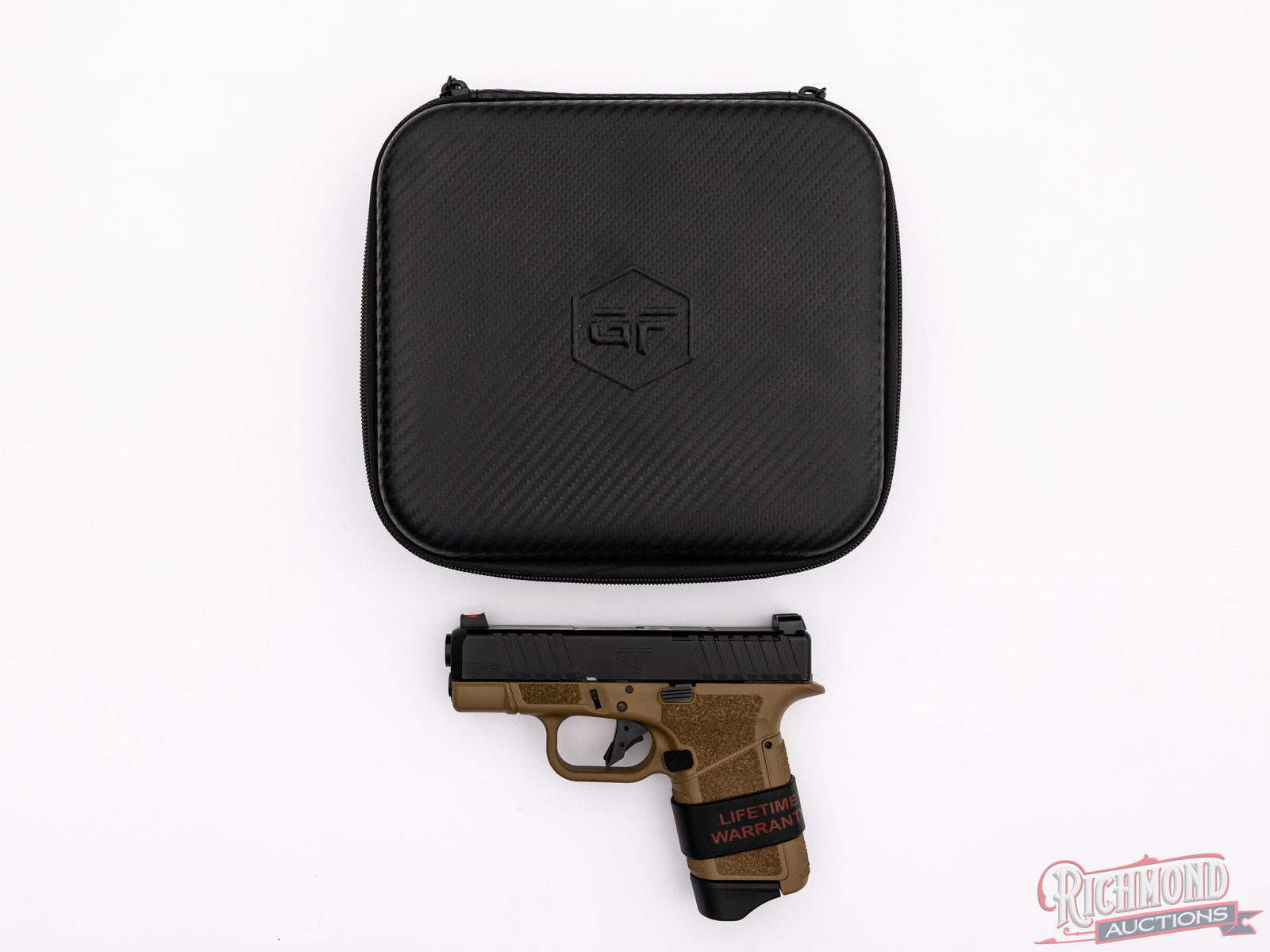 Nice Gforce GF9 Rapture 9MM Optics Ready Semi-Auto Pistol In Two-Tone: Manufactured by GForce Arms in Reno, NV. This sub-compact pistol features a 3-1/4" barrel with three fiber optic sights. Optics ready plate. Cerakoted black steel slide with front and rear