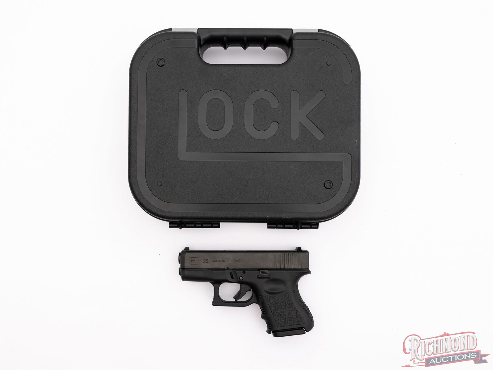 Glock 26 Gen 3 Compact Semi-Auto Pistol In Original Box: Manufactured by Glock, and a great concealed carry option. Features a 3-1/4" barrel with Glock's "ball in the bucket" sights. Gen 3 black polymer frame and black steel slide. Striker fired
