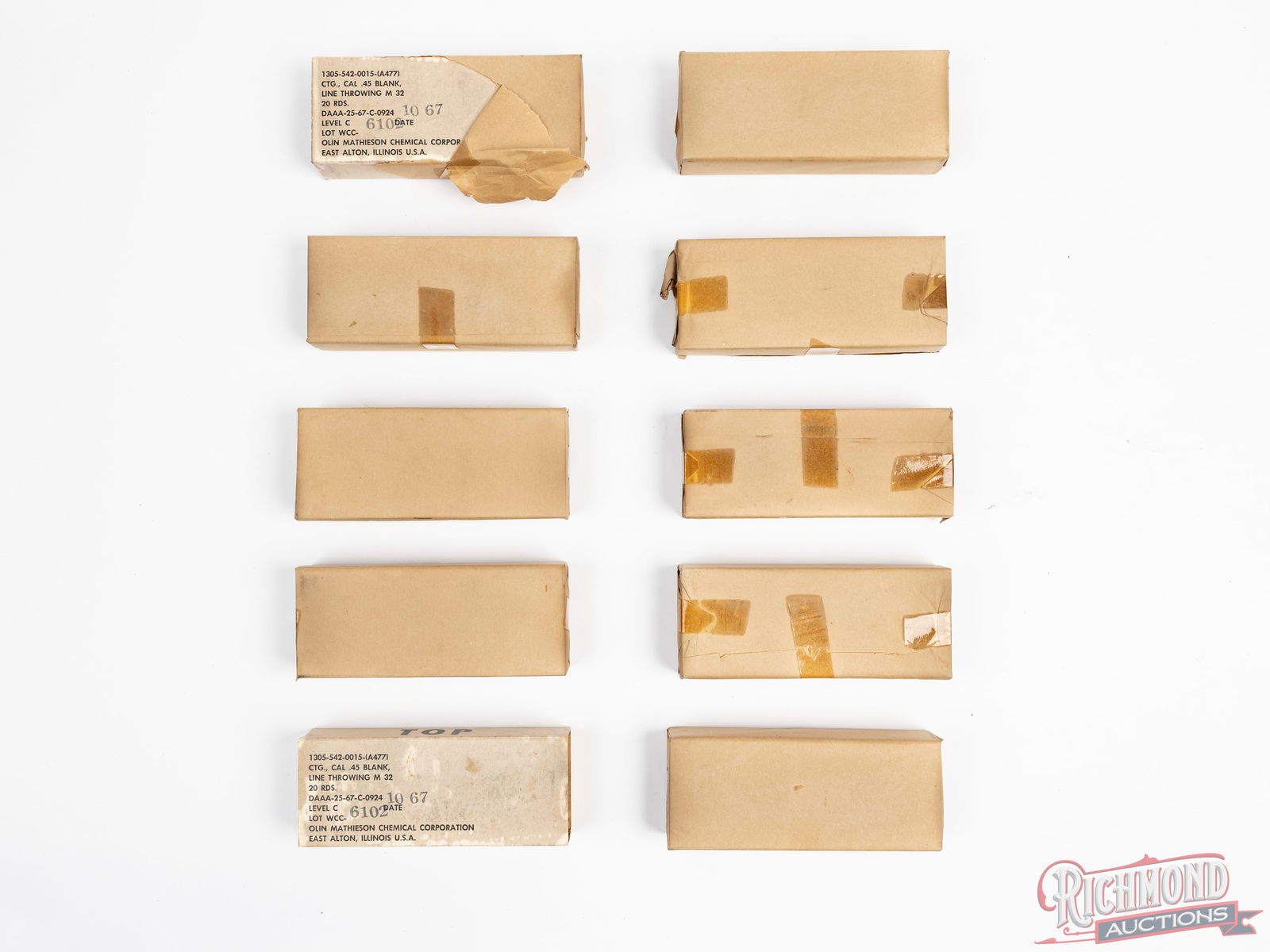 Desirable 1967 Lot of Olin Mathieson M32 Line Throwing .45 Blanks 200 Rounds Total - 2