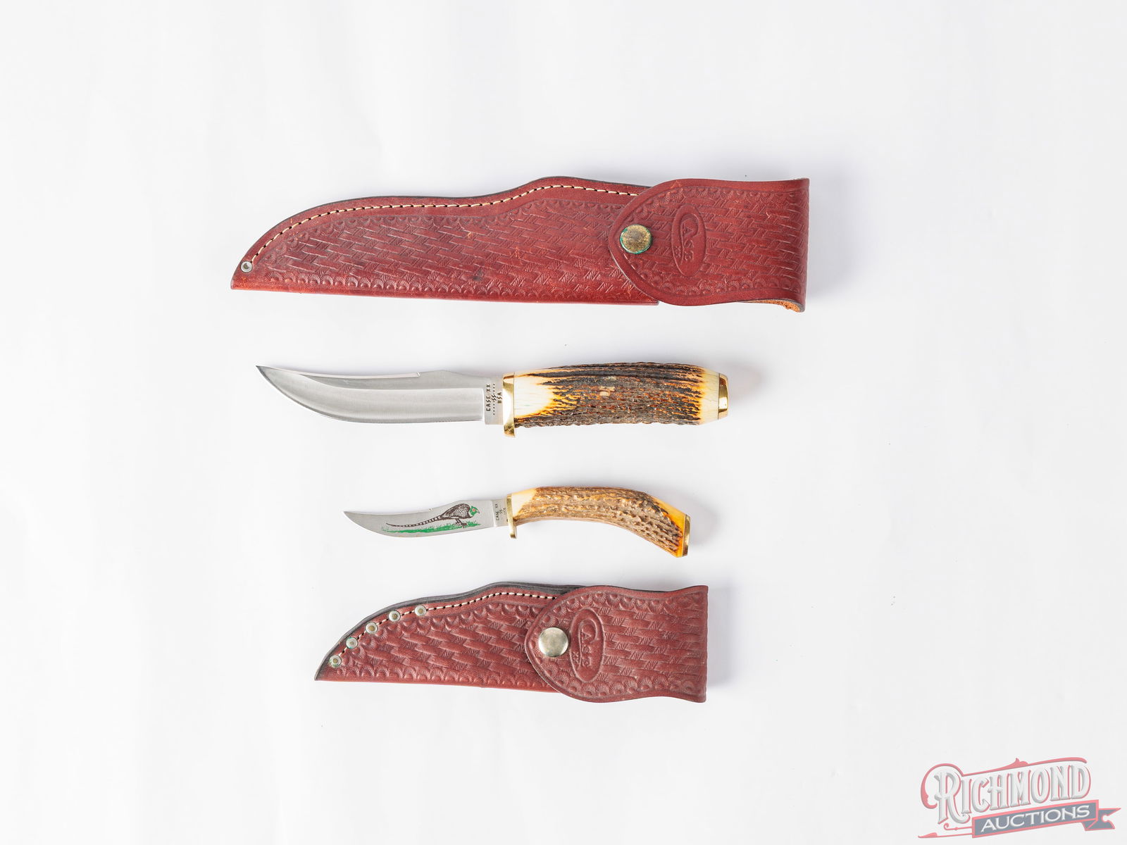 Two Case XX Fixed Blade Knives Cheyenne & Small Game With Stag Handles - 2