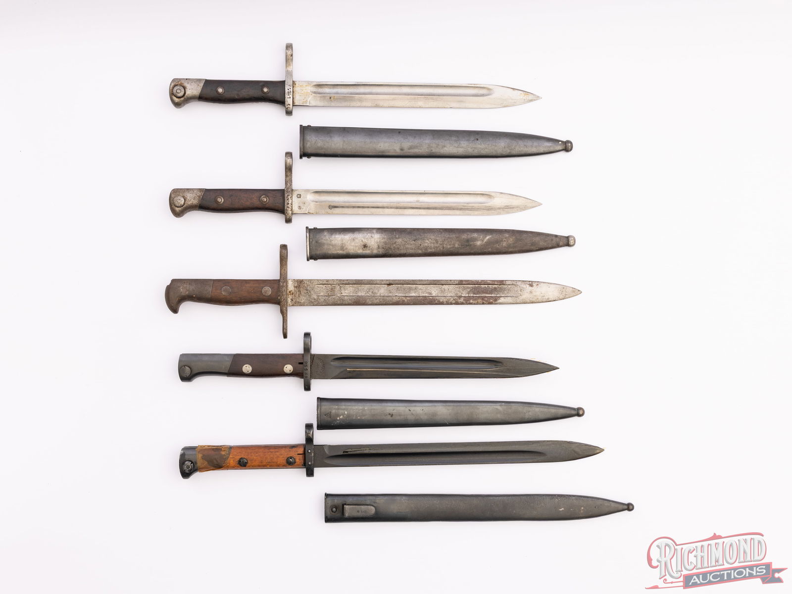 Lot Of Five Bayonets With Scabbards Including German, Swiss, Czech, And Yugoslavian (1 of 2)