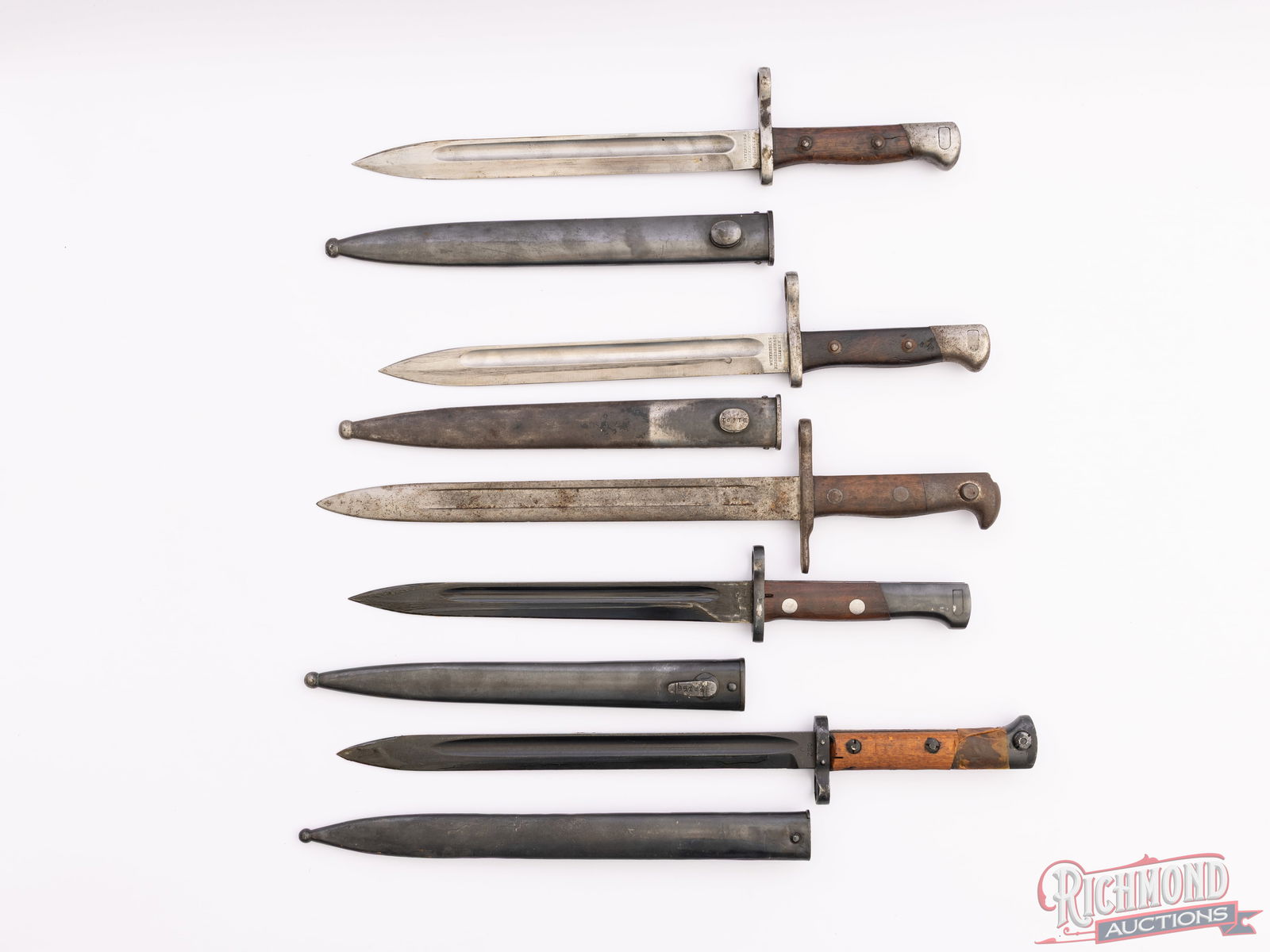 Lot Of Five Bayonets With Scabbards Including German, Swiss, Czech, And Yugoslavian - 2