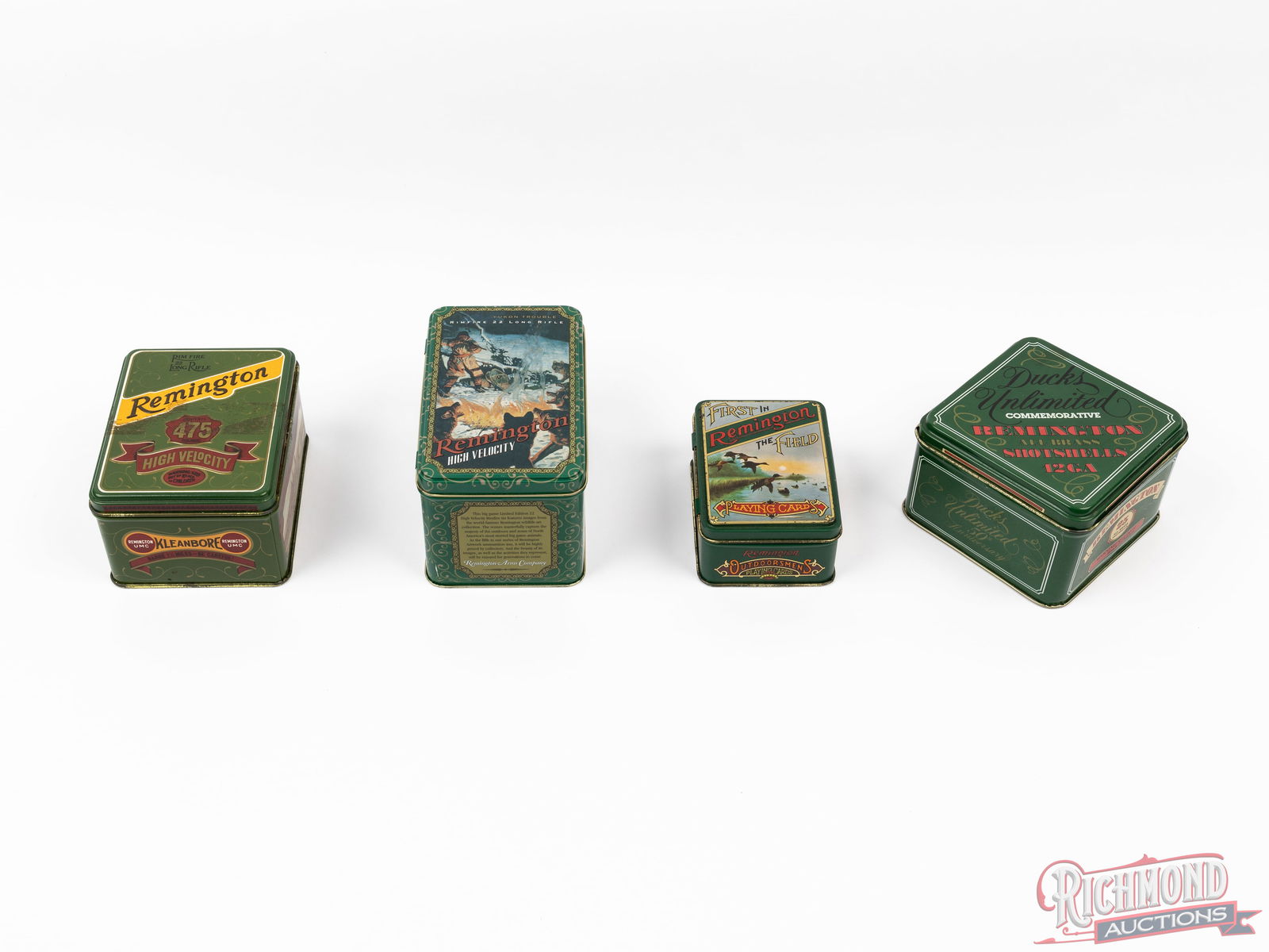 Four Remington Collector Tins 725 Rounds .22 LR Ammunition and 12 GA Ducks Unlimited (1 of 2)