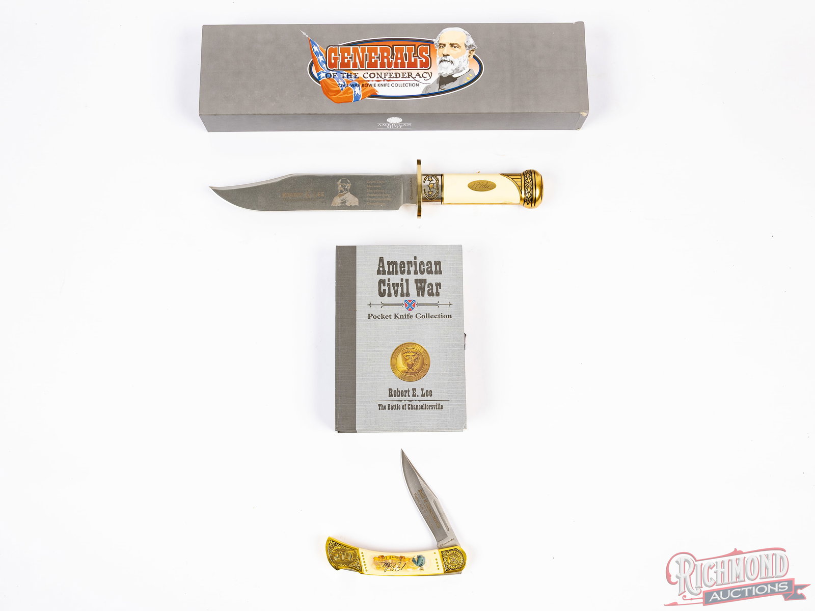 Two American Mint 150th Civil War Commemorative Robert E. Lee Bowie Knife & Pocket Folder Knife (1 of 3)