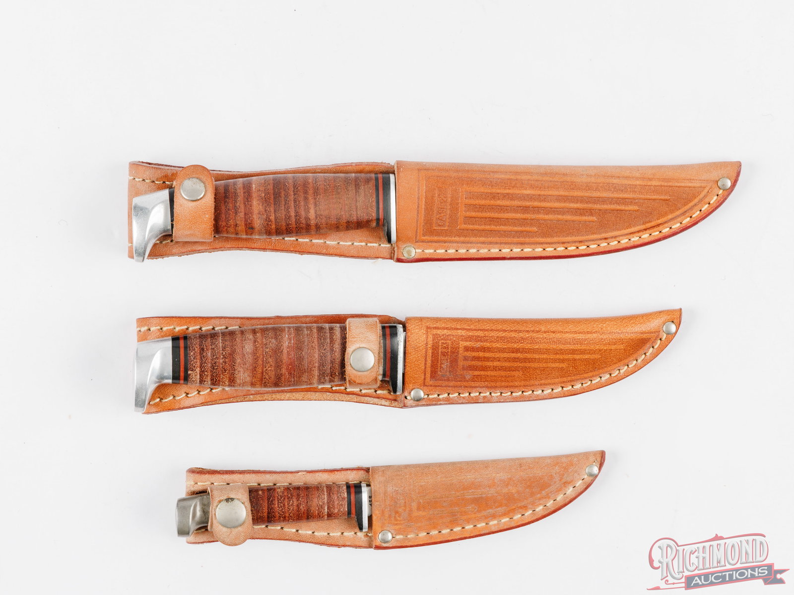 Three Case XX Fixed Blade Knives with Original Leather Sheaths (1 of 3)