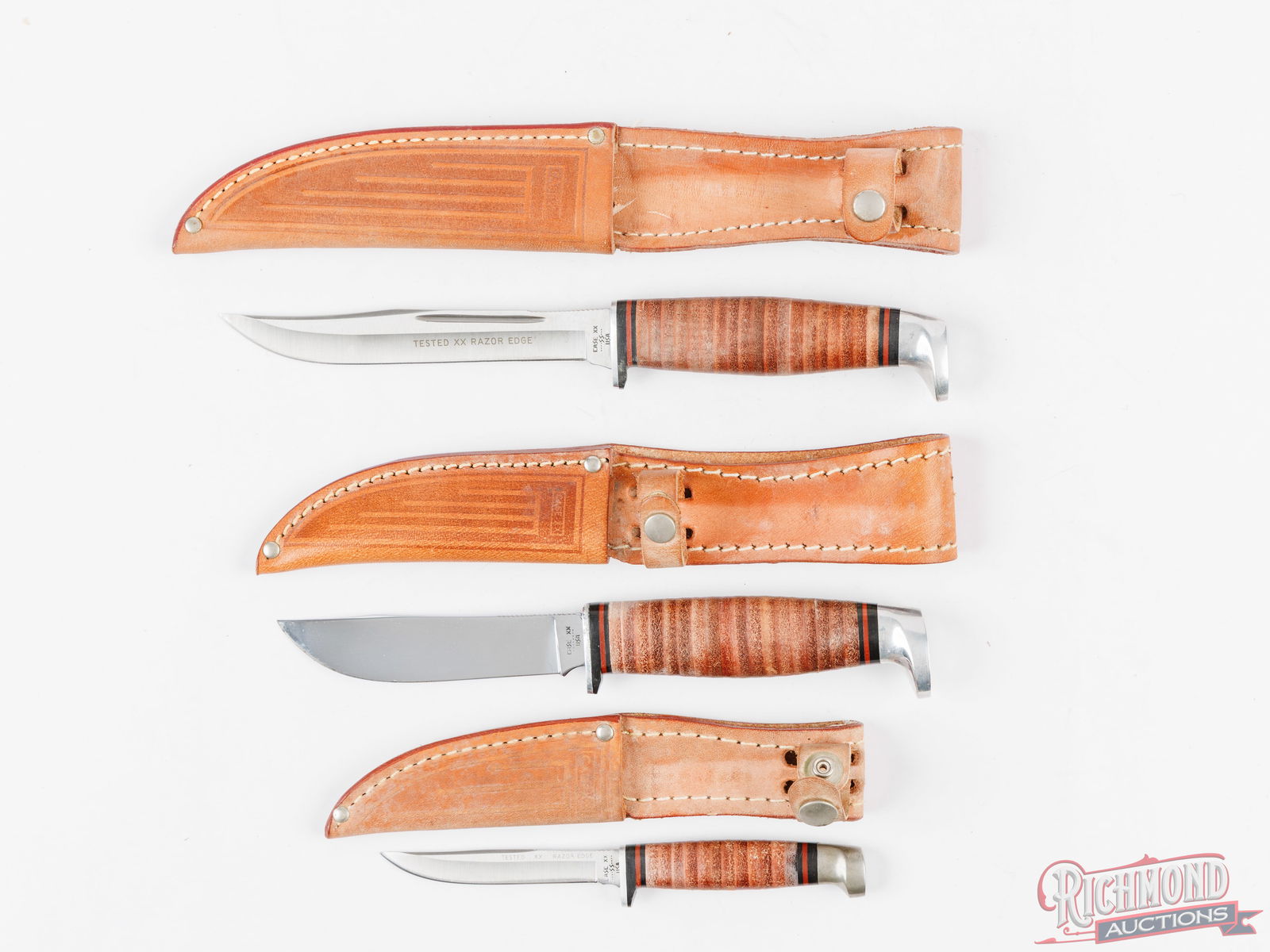 Three Case XX Fixed Blade Knives with Original Leather Sheaths - 2
