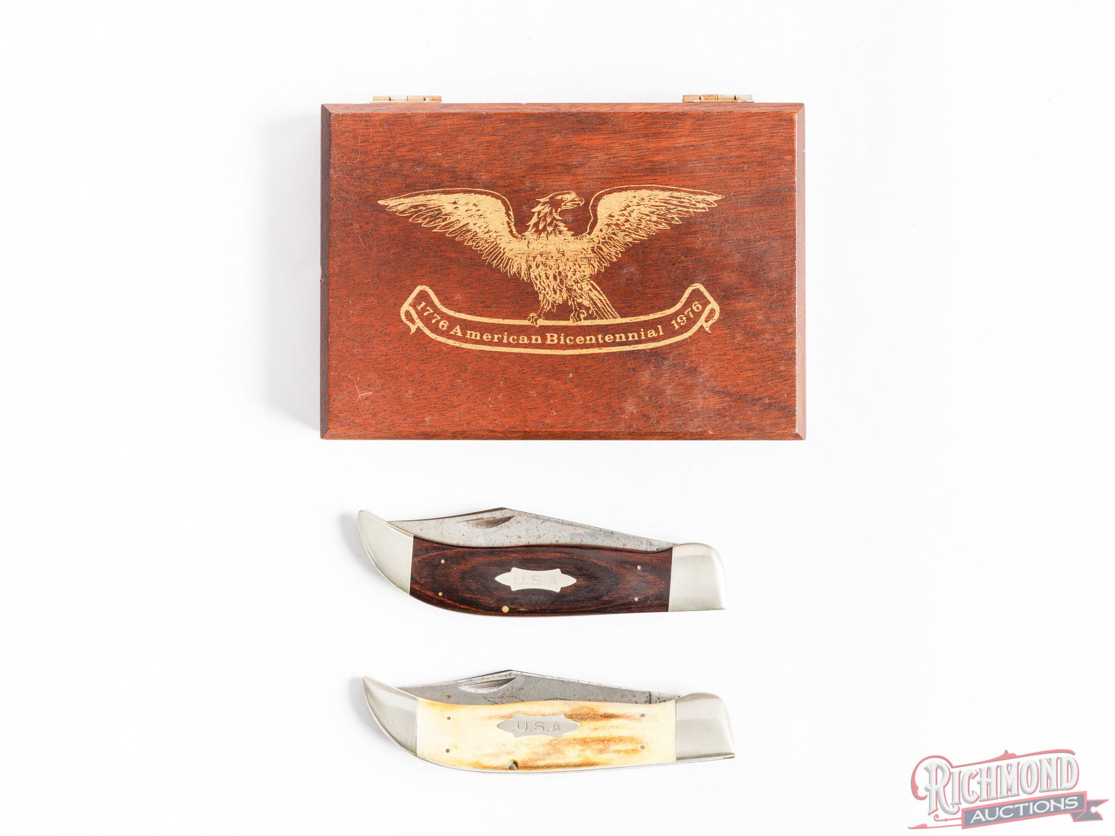 Scarce Set Of Parker Frost Cutlery America 1976 Bicentennial Large Folder Knife Set - 2