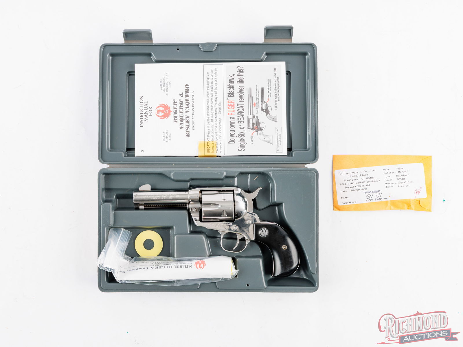 Ruger Vaquero .45 Colt SA Stainless Revolver 3-3/4" With Birdshead Grip - 4