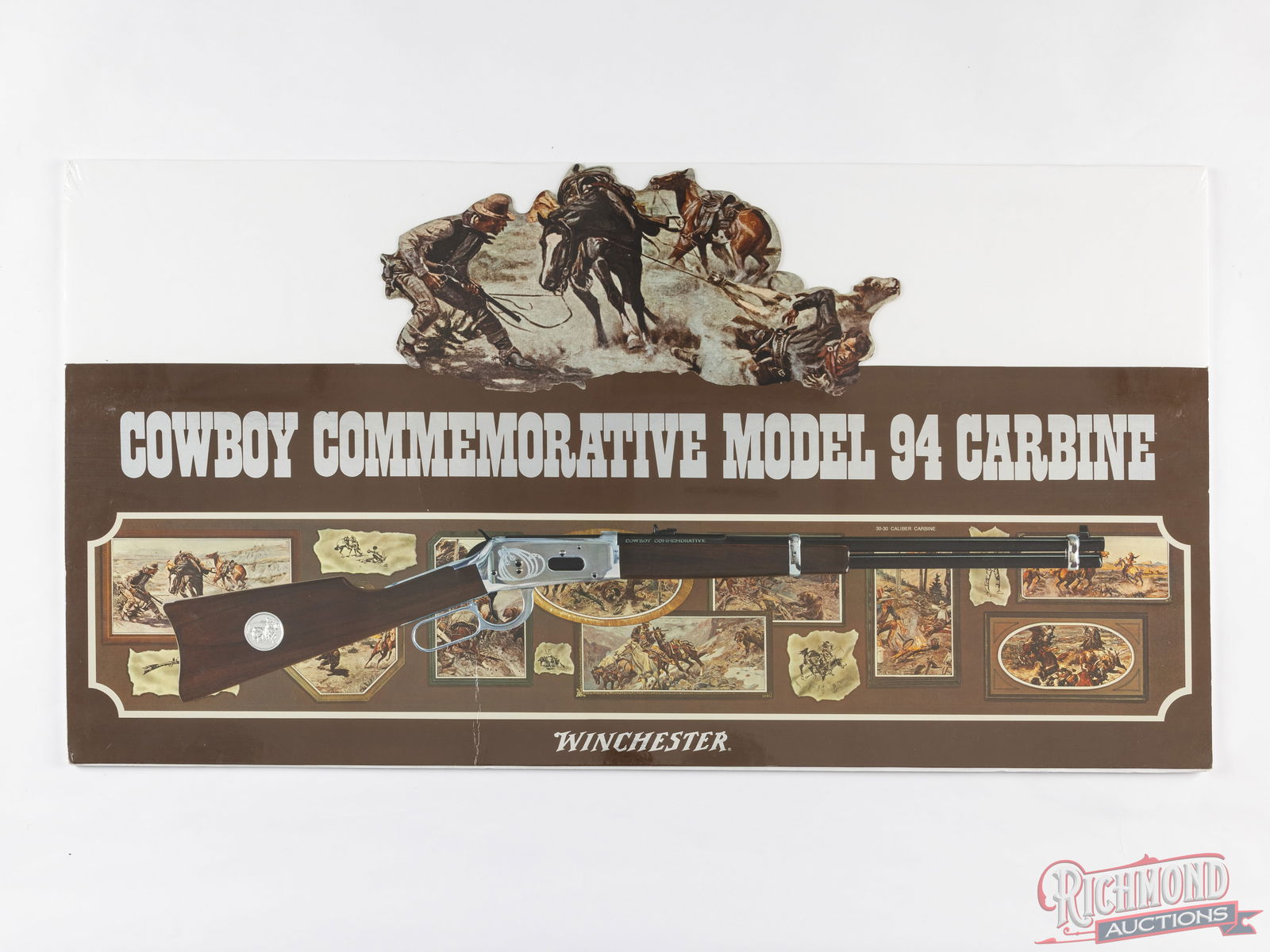 Winchester Die-Cut Cowboy Commemorative Model 94 Carbine Embossed Advertisement (1 of 1)