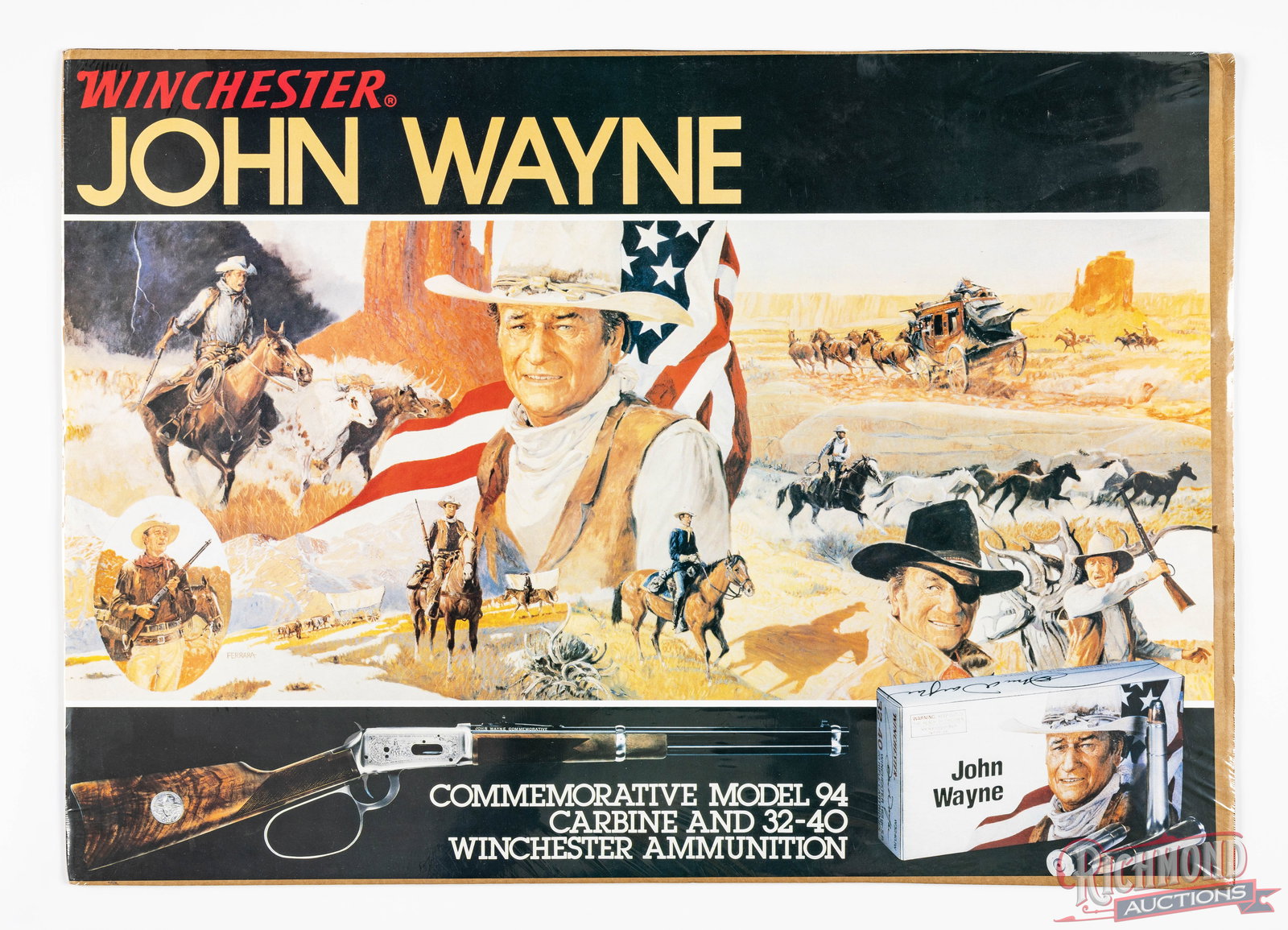 Winchester John Wayne Commemorative Model 94 Carbine Rifle Advertising Display Poster (1 of 2)