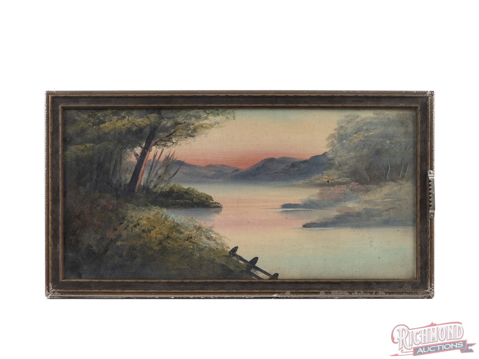 Framed Lakeside Scene Artwork With "The Winchester Store" Kemmerer, Wyo. Backing (1 of 2)