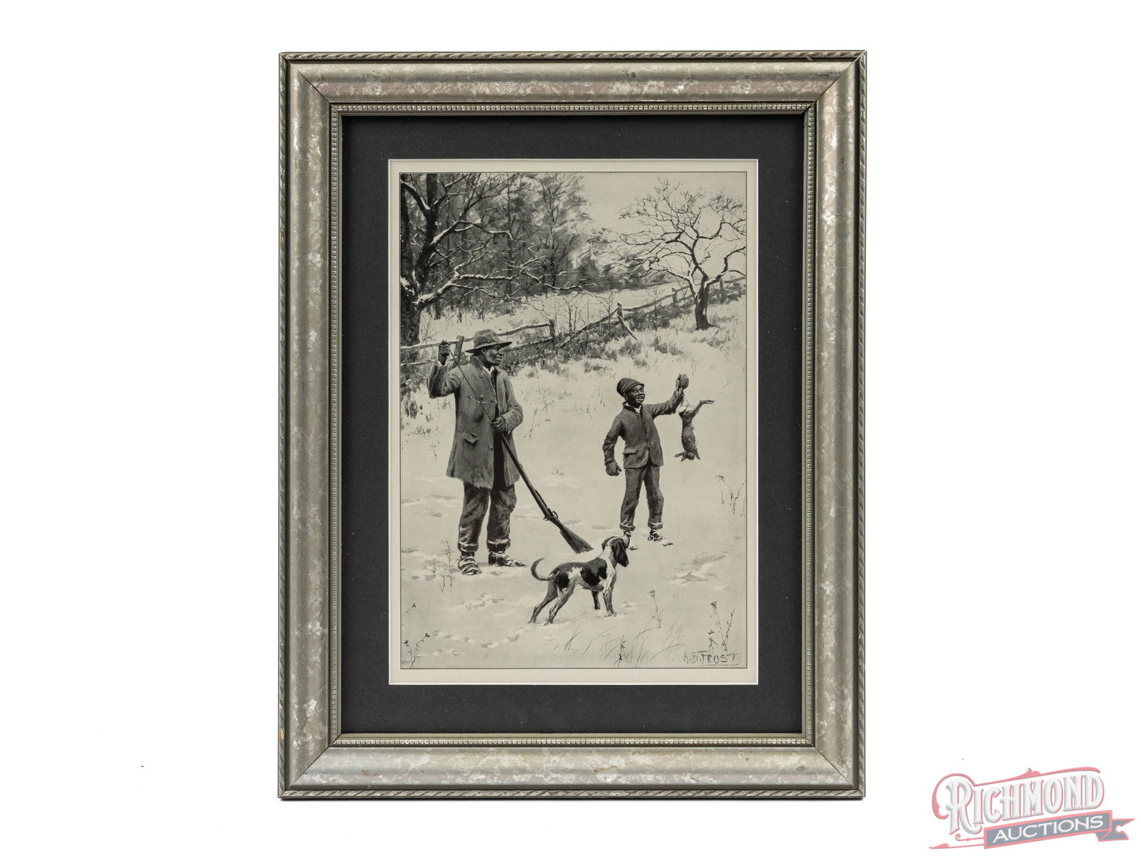 Framed Print Rabbit Hunt Scene By A.B. Frost (1 of 2)