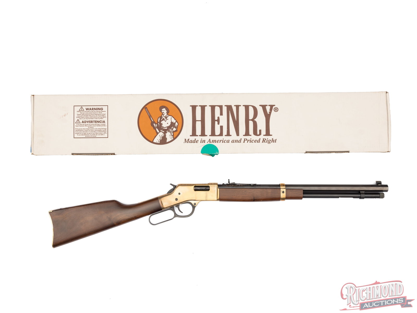 Henry Big Boy Lever Action Rifle .357 Lever / .38 SPL in Original Box: Manufactured by Henry Repeating Arms in Brooklyn, NY. Features a 20" blued octagon barrel with rear adjustable semi-buckhorn and blade with brass bead front sight. Full barrel length magazine tube