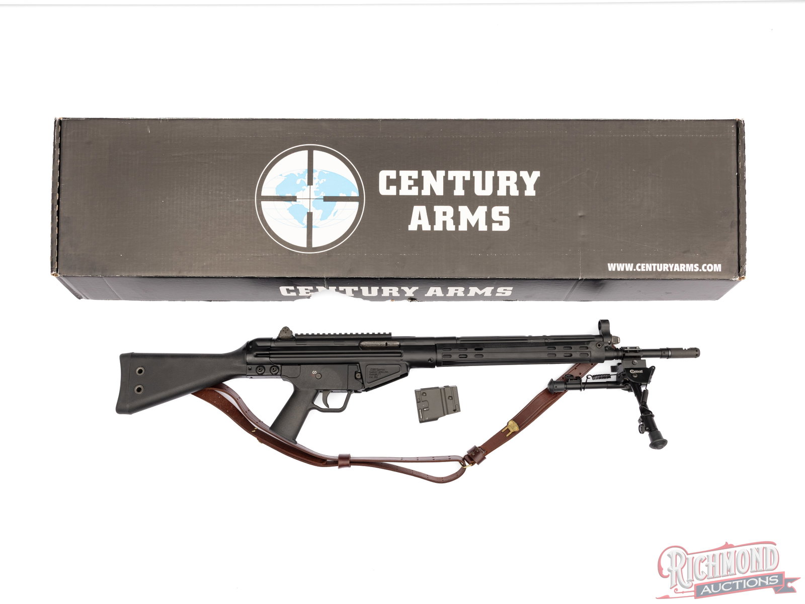 Century Arms C308 Sporter Semi-Automatic Rifle .308 Caliber: This semi auto rifle was made by Century Arms in Georgia, VT and chambered in .308 Win. It features a 19" barrel with hooded post front sight and a notch/aperture rear sight with 4 options to choose