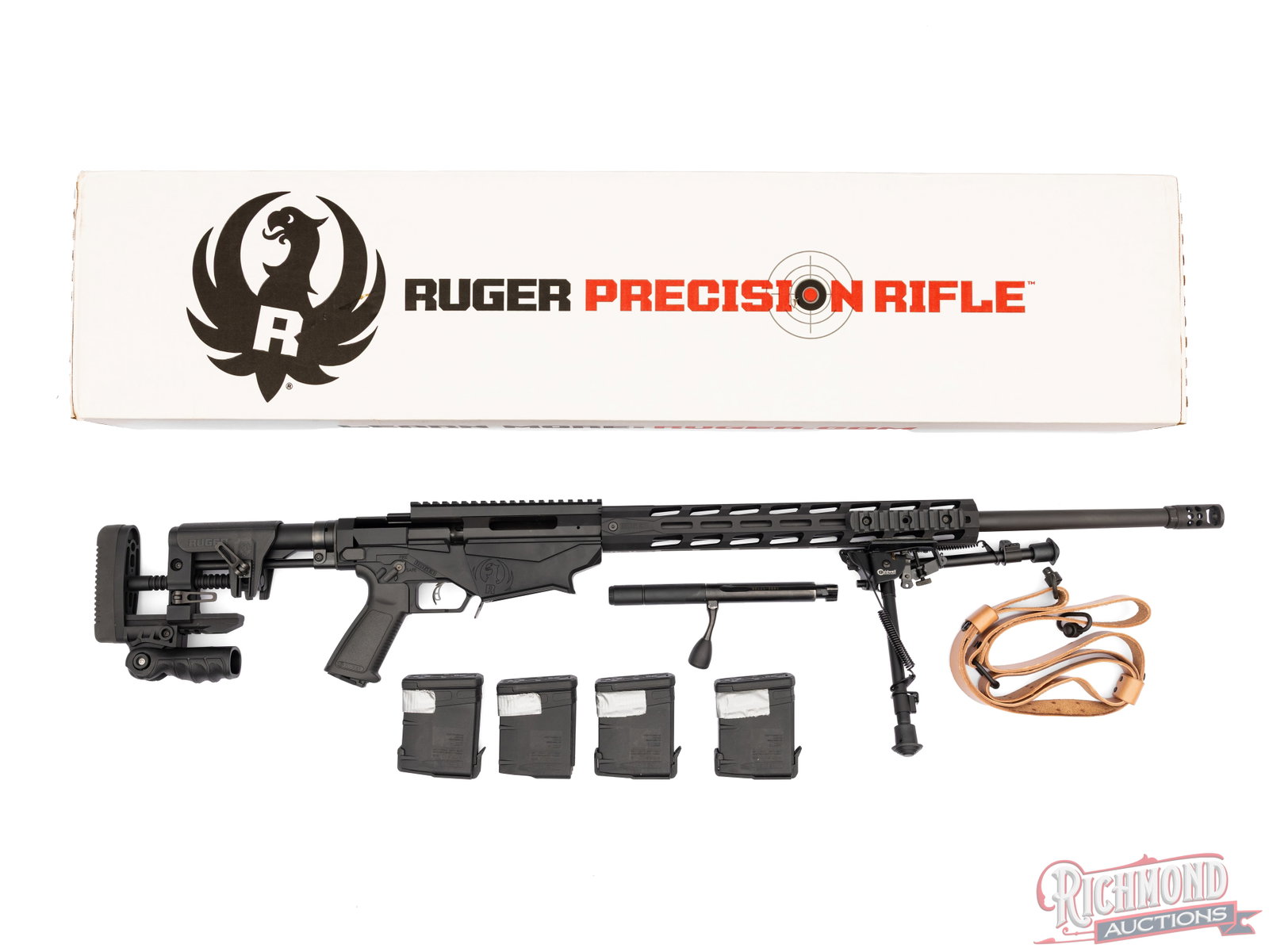 Ruger Precision "RPR" Bolt Action Rifle 6.5 Creedmoor W/Case And Accessories: This Precision bolt action rifle was made by Ruger in Newport, NH and chambered in 6.5 Creedmoor. It features a 24" barrel with muzzle break and a 15" MLok handguard with a Caldwell folding bipod. The