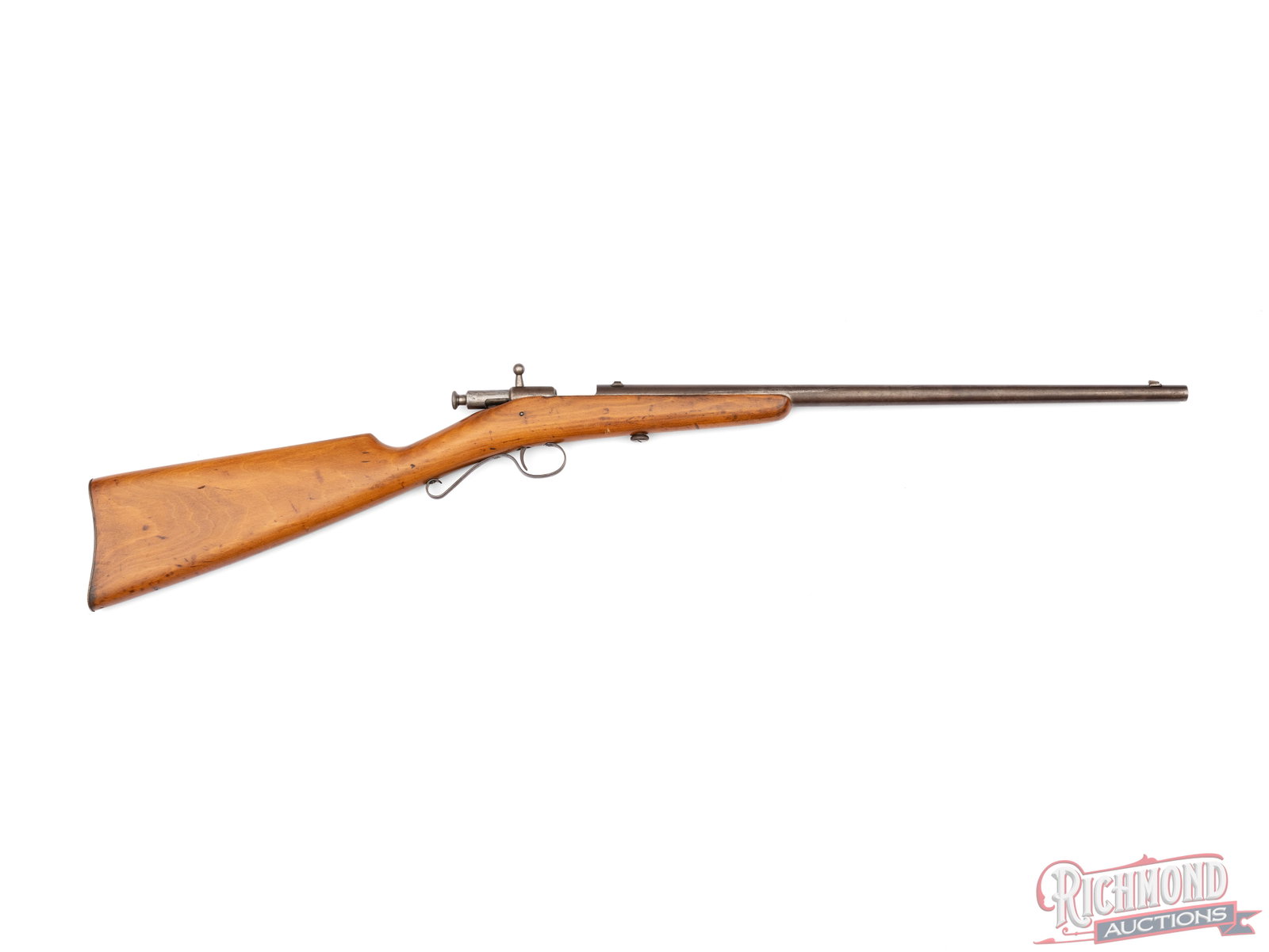 Winchester Model 1902 Single Shot Bolt Action Rifle .22 Short, Long: This Model 1902 was manufactured by Winchester Repeating Arms Co. in New Haven, Conn. It features an 18" barrel with a dovetailed blade front sight and fixed notch rear sight. The top of the barrel