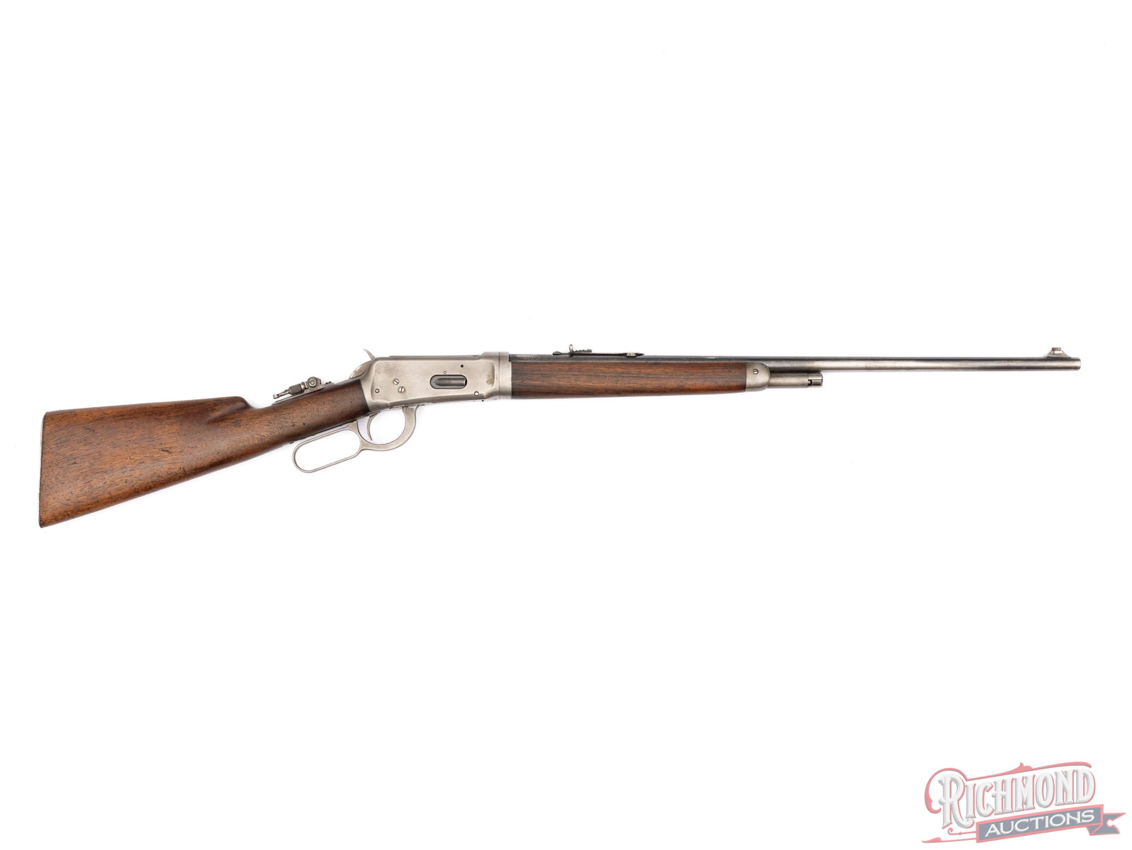 1926 Winchester Model 55 Take-Down .25-35 WCF Lever Action Rifle: Manufactured by Winchester Repeating Arms Company in 1926. Rifle features a blued Winchester Nickel steel 24" round barrel with rear semi-buckhorn sight. Fitted with a Lyman tang mounted adjustable