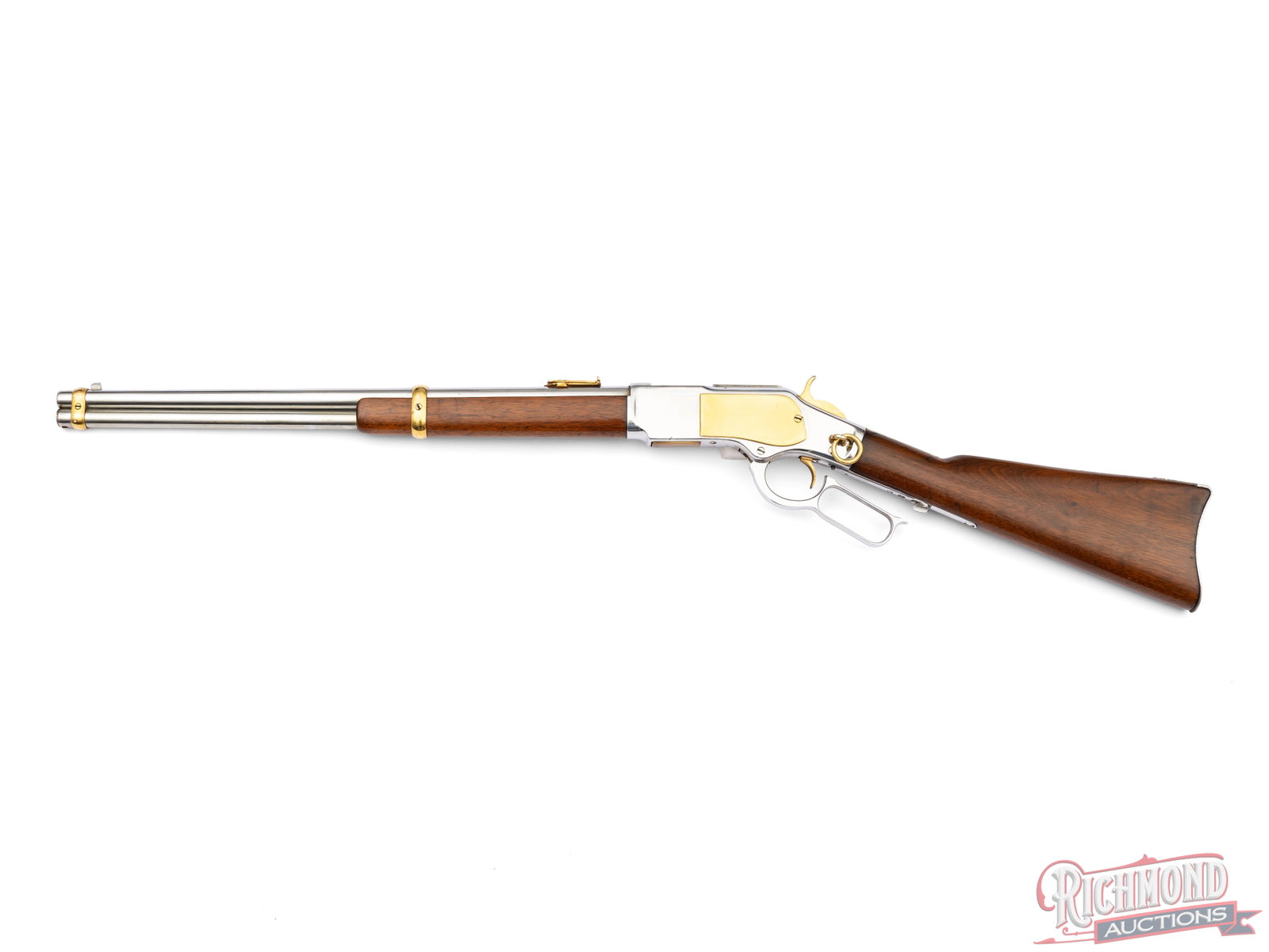 Antique Winchester 1873 Saddle Ring Carbine Lever Action Rifle In .44-40 Refinished Nickel - 2