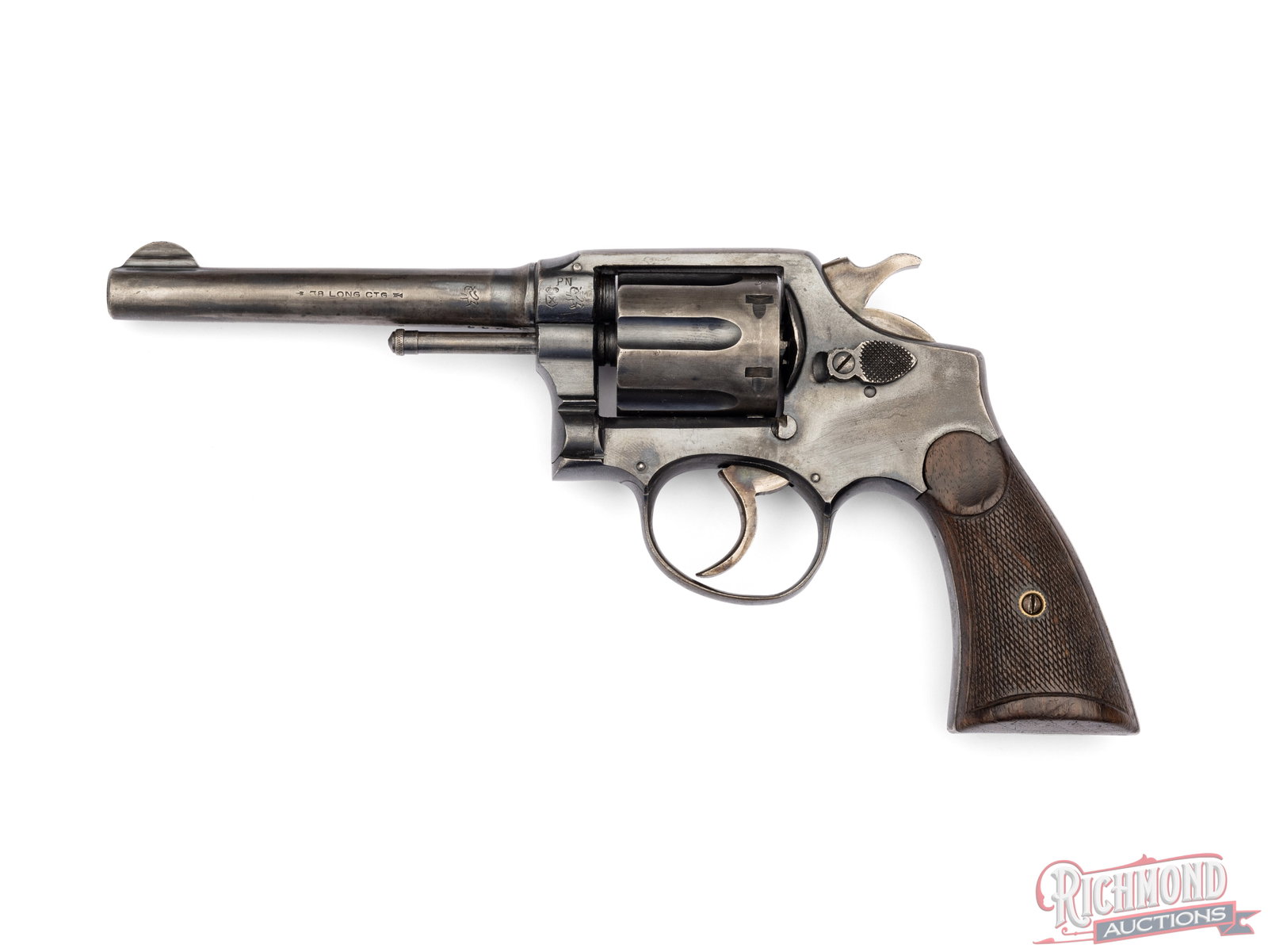 Eibar Colt Clone Spanish Model 92 Double Action .38 Long Revolver: Manufactured in Spain by Eibar, stamped "1925" which is likely the manufacture year. This Colt clone features a 5" barrel with rear integrated notch and blade front sight. Top of the barrel is