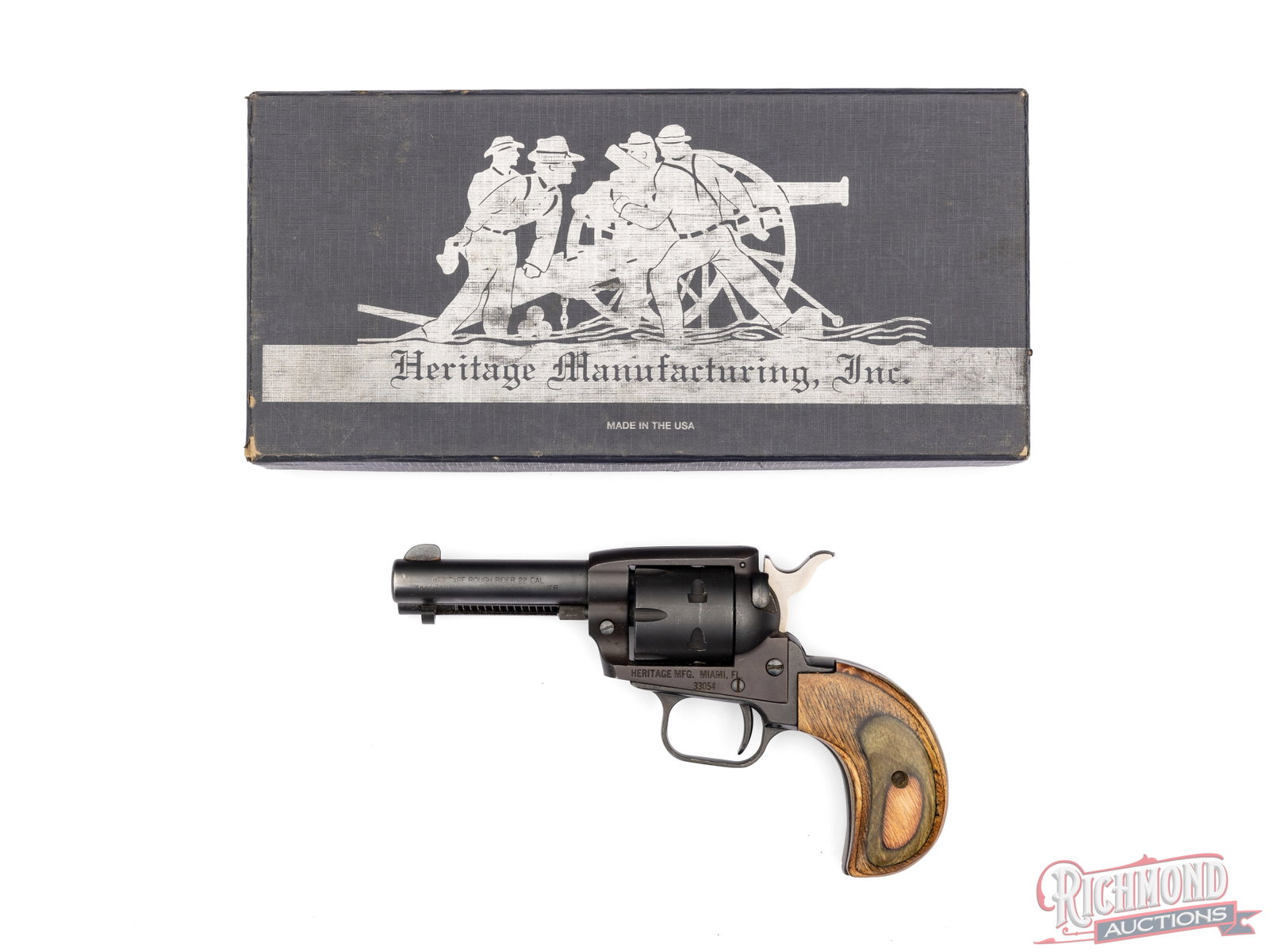 Heritage Rough Rider Birdshead .22 Combo Revolver: This is a Heritage Rough Rider single action revolver with manual thumb safety. Features a 3-1/2" barrel with rear notch and blade front sight. Matte parkerized black finish with a six round fluted