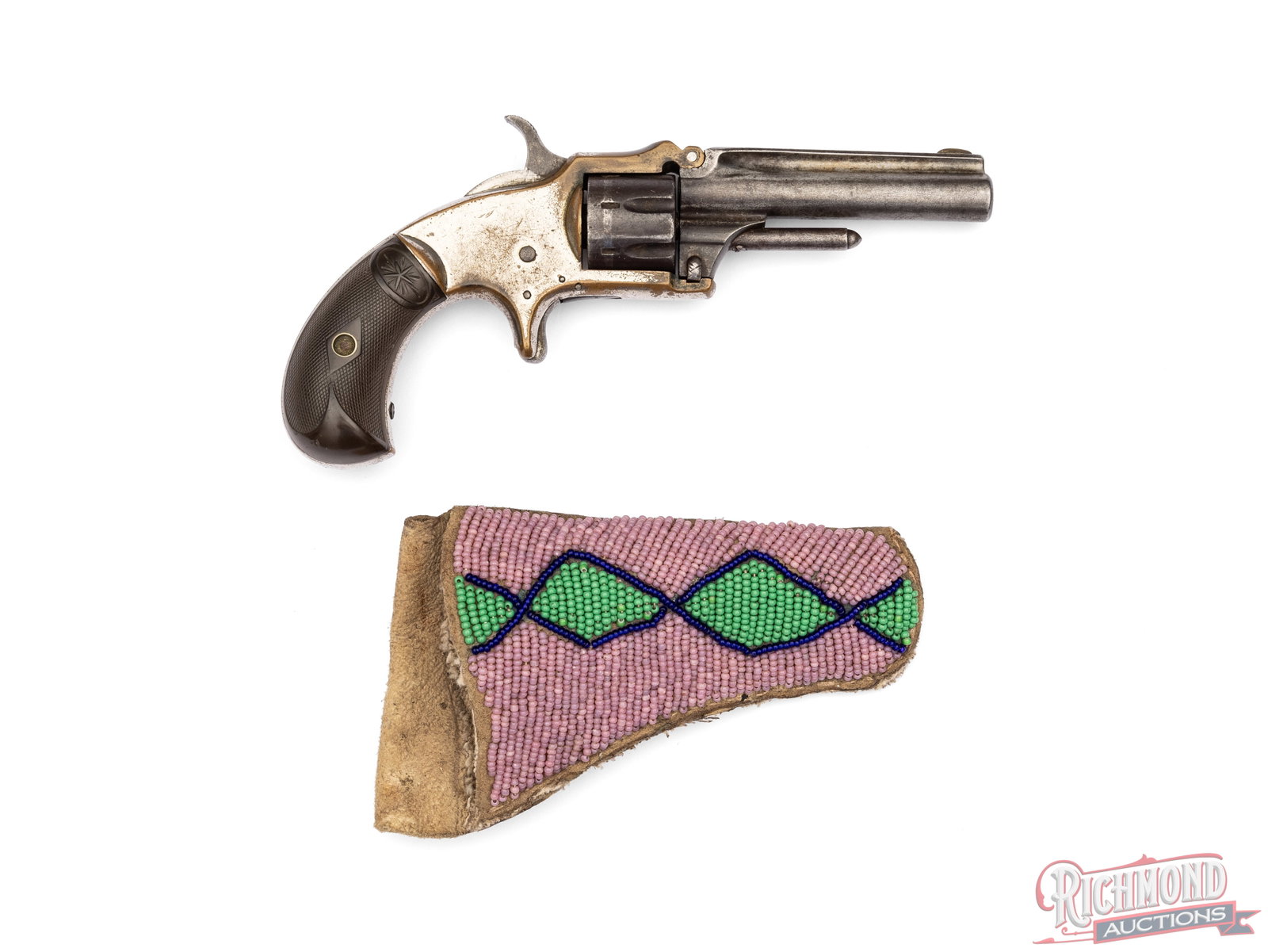 Antique Marlin XX 1873 Tip Up Barrel Pocket Revolver In .22 Long & Beaded Holster - 2