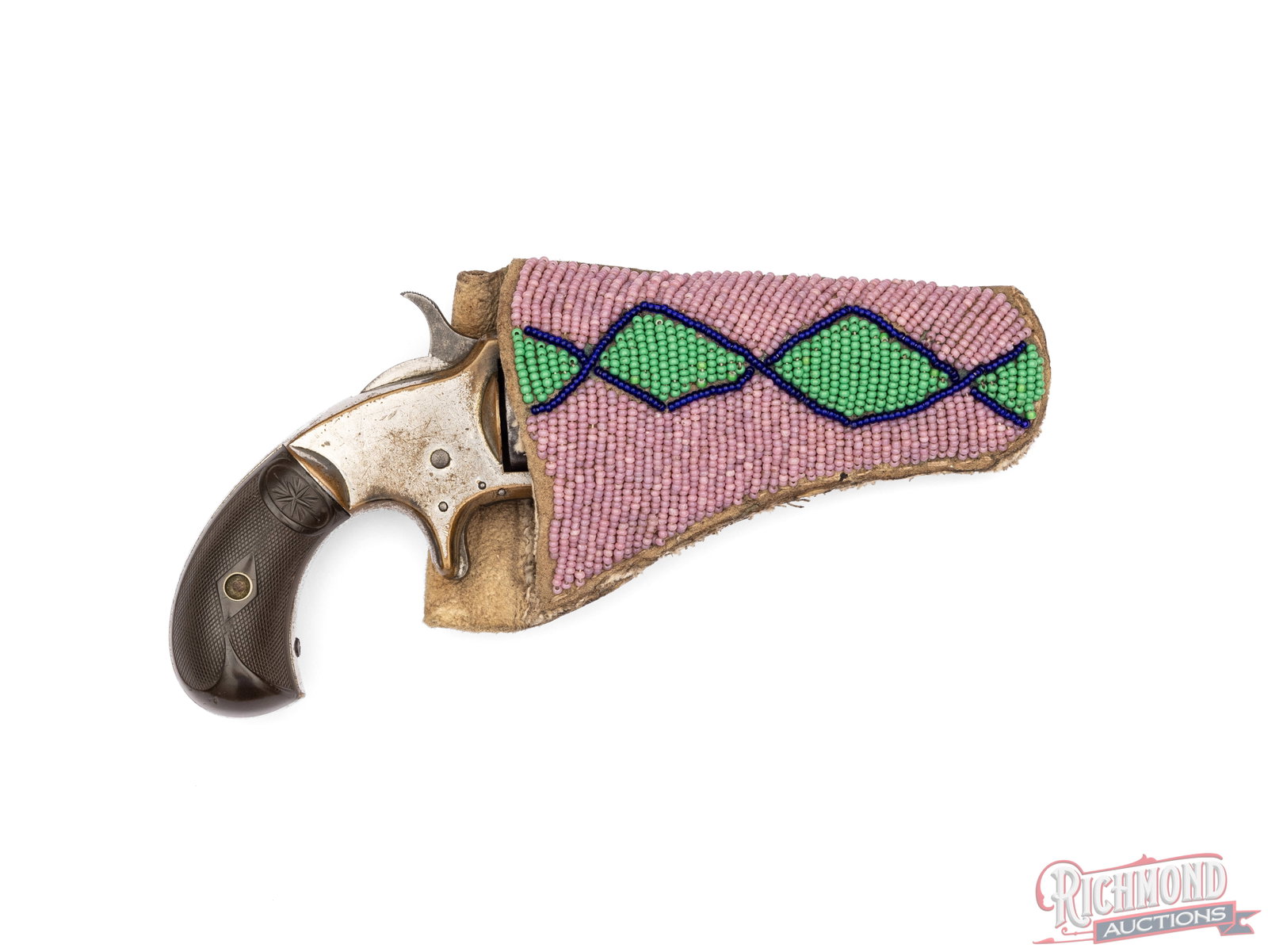 Antique Marlin XX 1873 Tip Up Barrel Pocket Revolver In .22 Long & Beaded Holster - 3