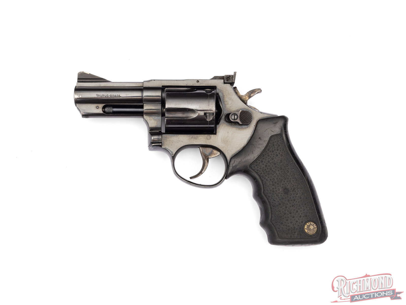 Taurus Brazil Model 441 Double Action Revolver In .44 Special: Manufactured by Taurus in Brazil. Features a 3" barrel with rear micrometer adjustable notch and ramped blade with white insert front sight. Single/double action with a 5-round swing-out fluted