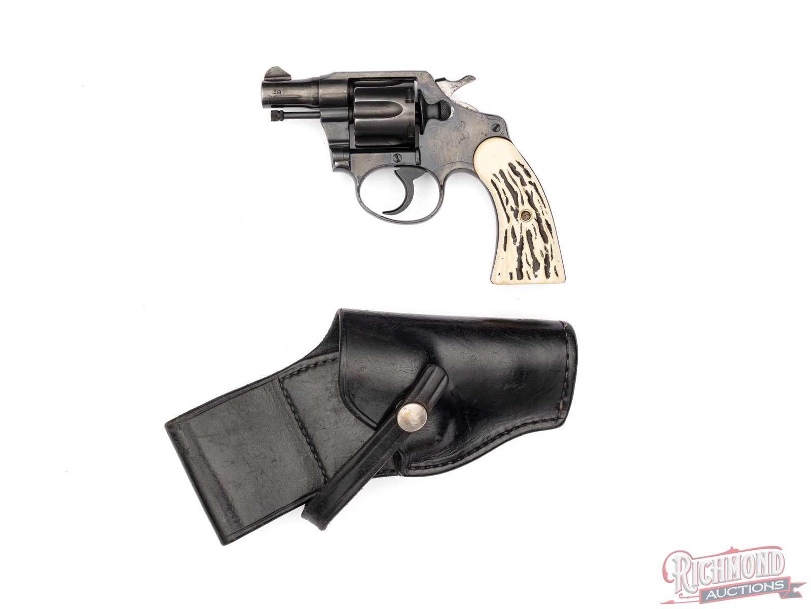 1926 Colt Police Positive .38 S&W Snub Nose Double Action Revolver F.R.P. Stamped: Manufactured by Colt in 1926. Features a cut-down 1-7/8" barrel with rear integrated notch and blade front sight. Barrel is stamped "38" on the left and "Colt's" on the right. Single/double action
