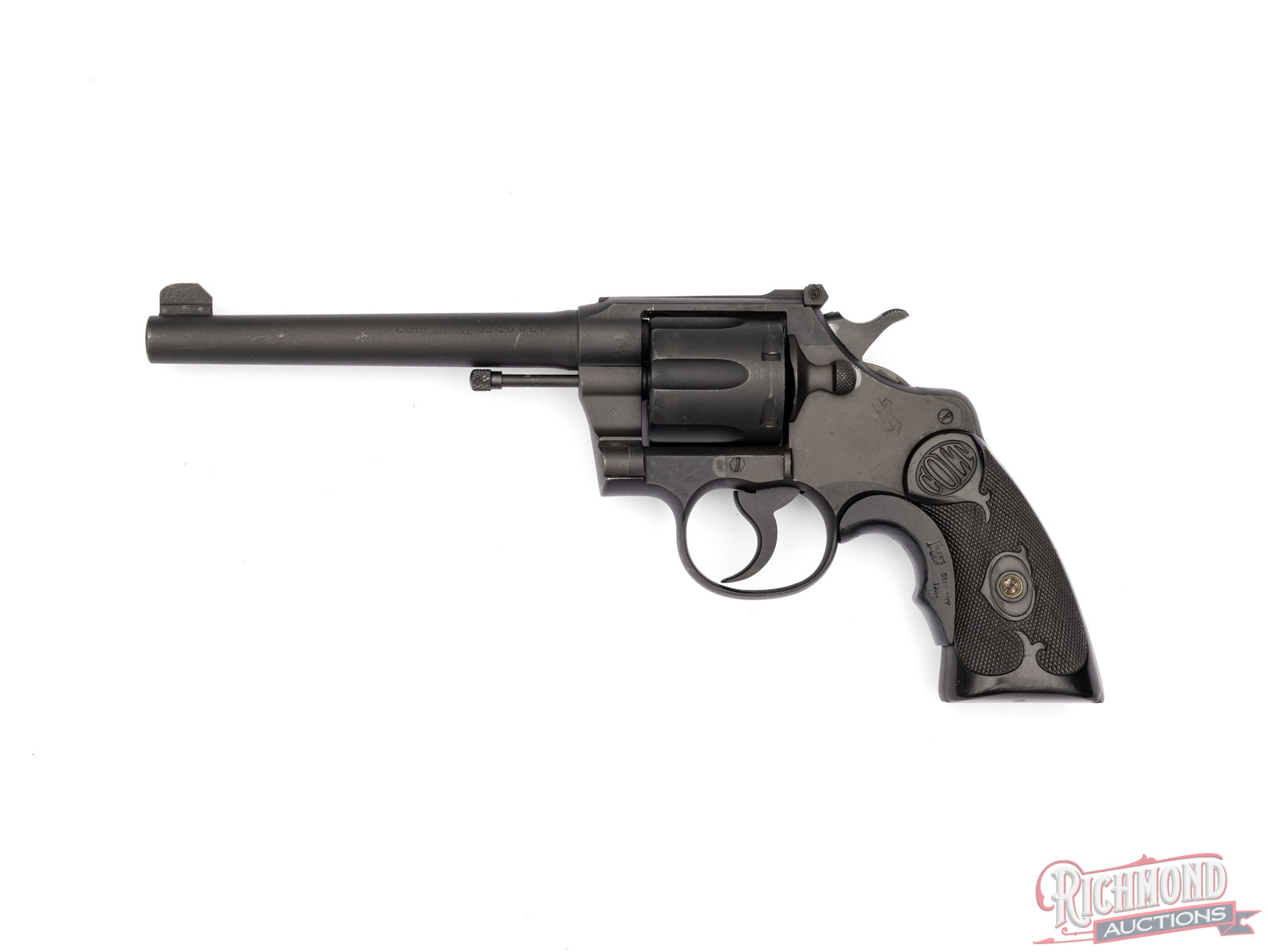 1925 Colt Army Special .32-20 WCF 6" Double Action Revolver: Manufactured by Colt in 1925. Features a 6" barrel with rear micrometer adjustable notch and blade front sight. Single/double action with a 6-round fluted cylinder chambered for .32-20 WCF